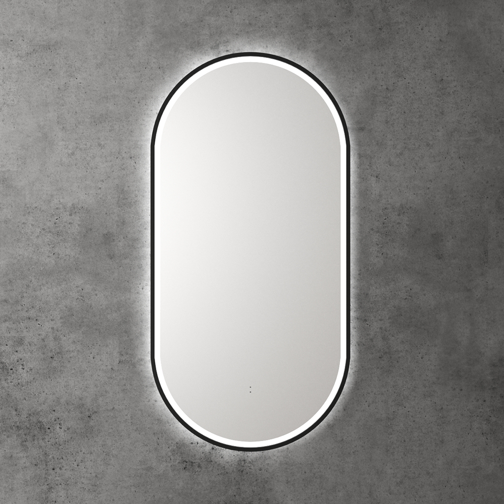 Beau Monde Oblong Pill LED Mirror Matte Black