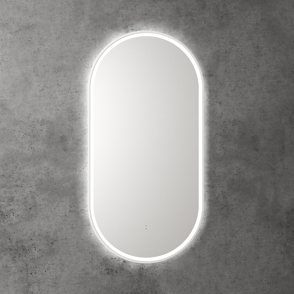 Beau Monde Oblong Pill LED Mirror Matte White