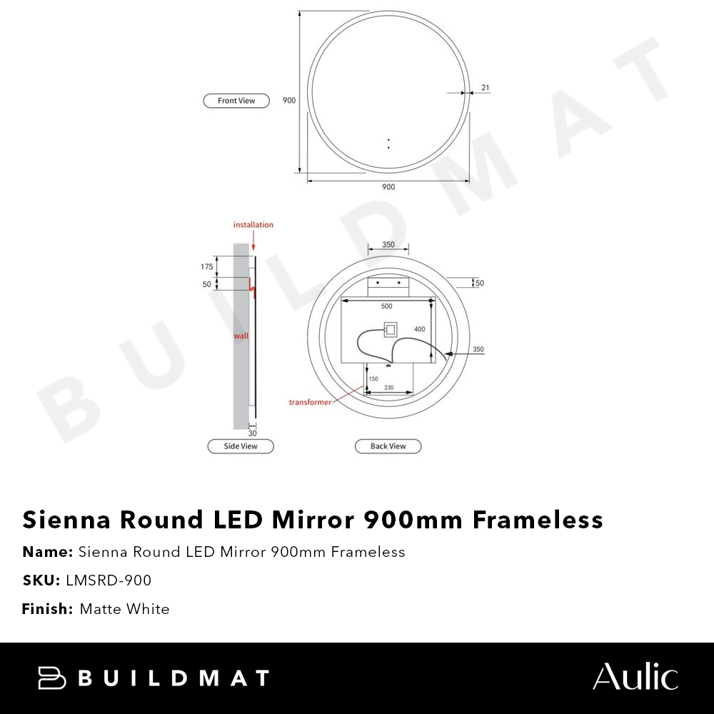 Sienna Round LED Mirror 900mm Frameless