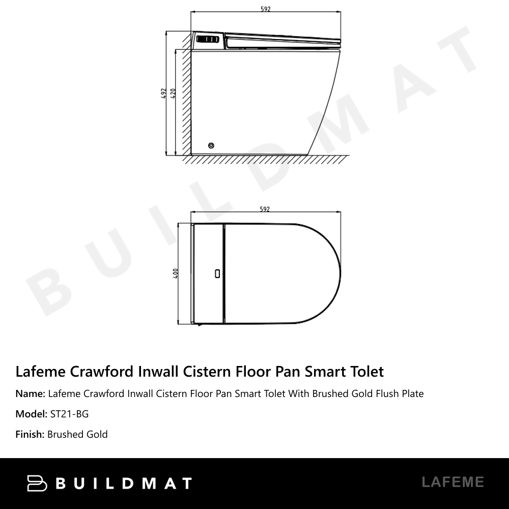 Lafeme Crawford Inwall Cistern Floor Pan Smart Toilet With Brushed Gold Flush Plate