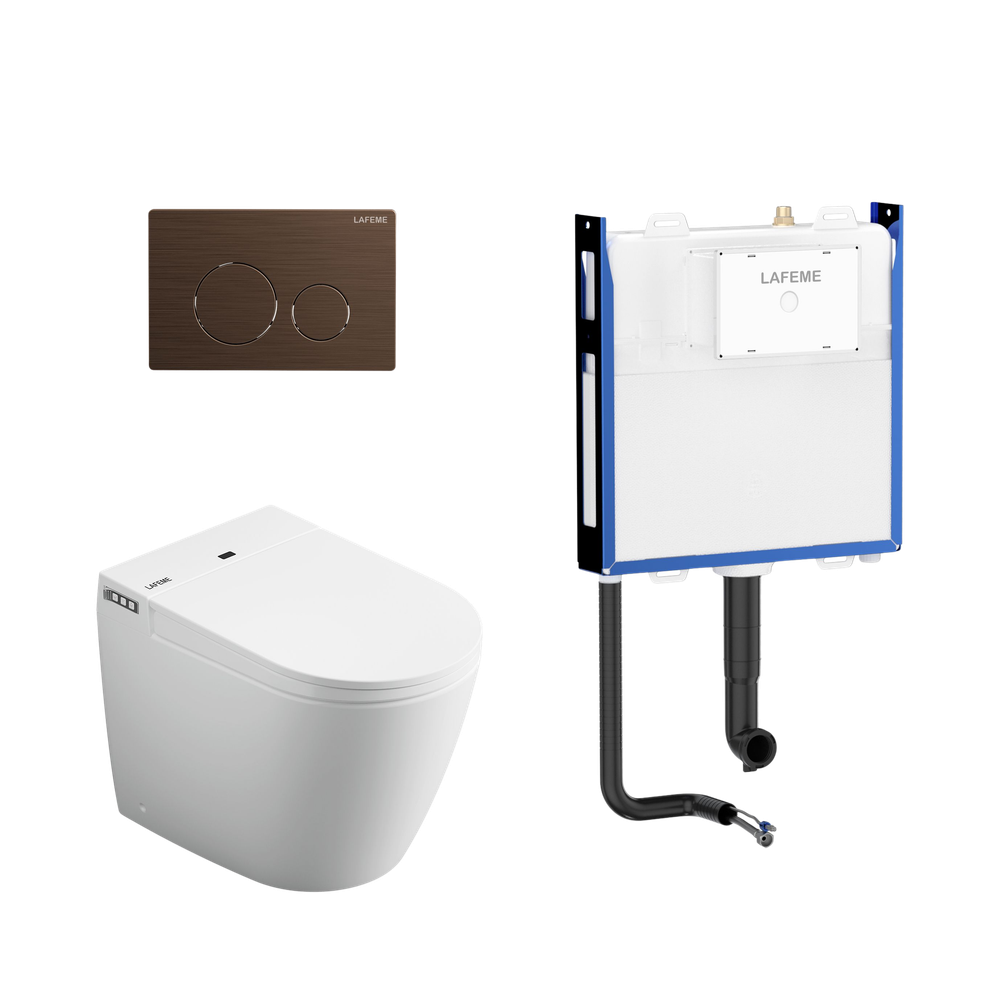 Lafeme Crawford Inwall Cistern Floor Pan Smart Toilet With Brushed Bronze Flush Plate