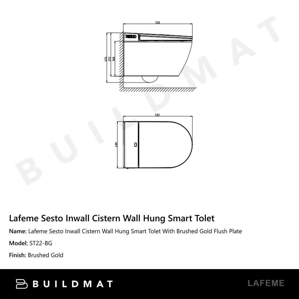 Lafeme Sesto Inwall Cistern Wall Hung Smart Toilet With Brushed Gold Flush Plate