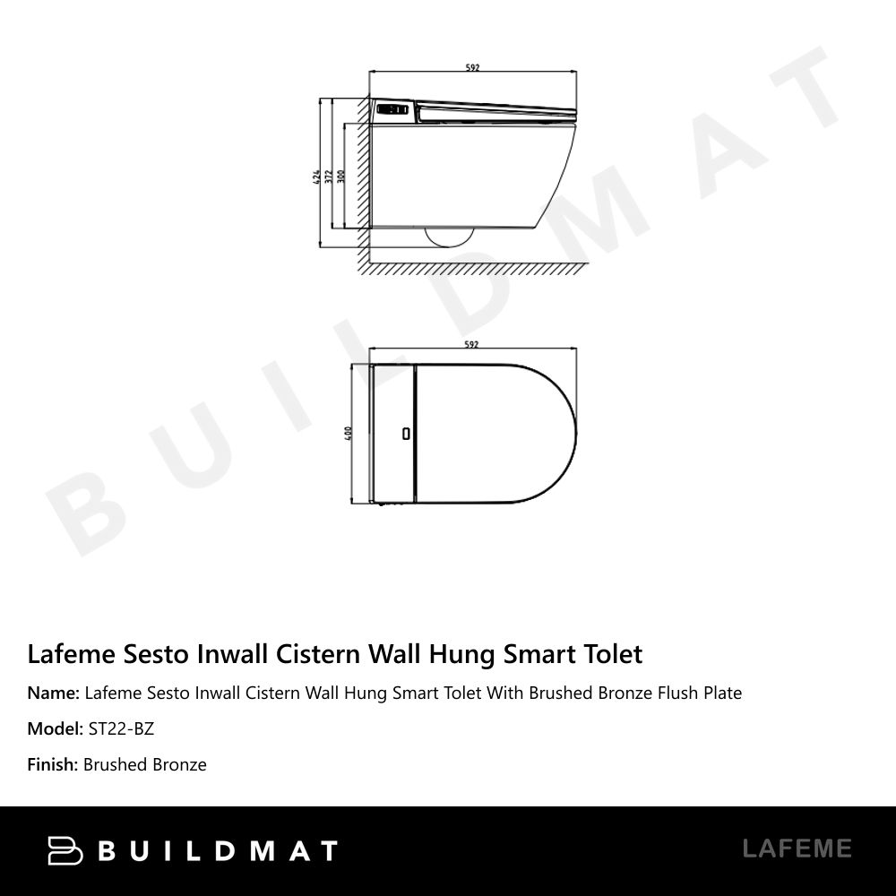 Lafeme Sesto Inwall Cistern Wall Hung Smart Toilet With Brushed Bronze Flush Plate