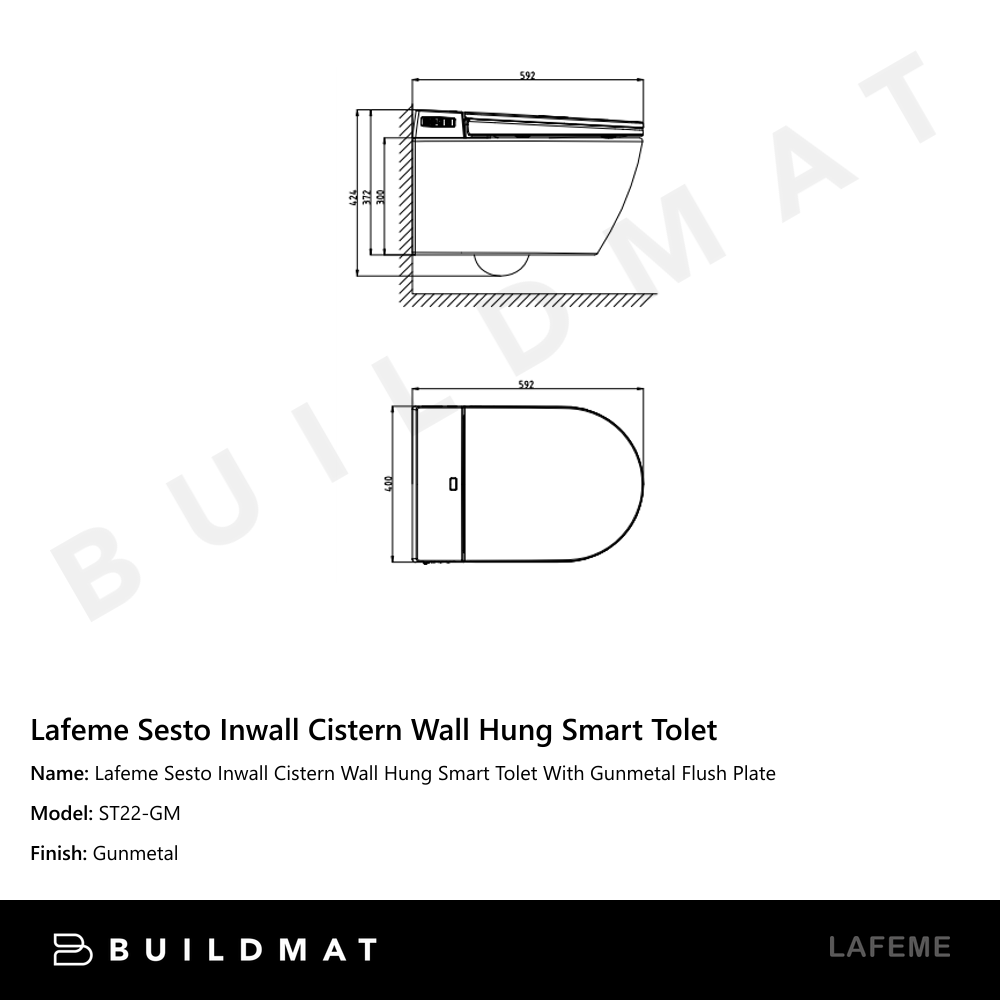 Lafeme Sesto Inwall Cistern Wall Hung Smart Toilet With Gunmetal Flush Plate