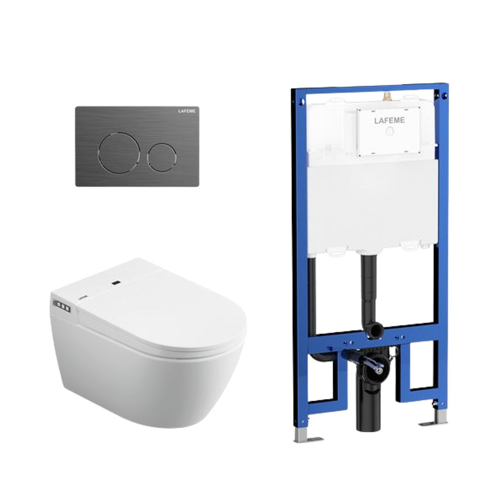 Lafeme Sesto Inwall Cistern Wall Hung Smart Toilet With Gunmetal Flush Plate