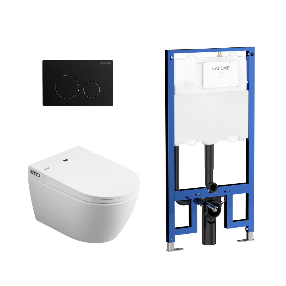 Lafeme Sesto Inwall Cistern Wall Hung Smart Toilet With Matte Black Flush Plate