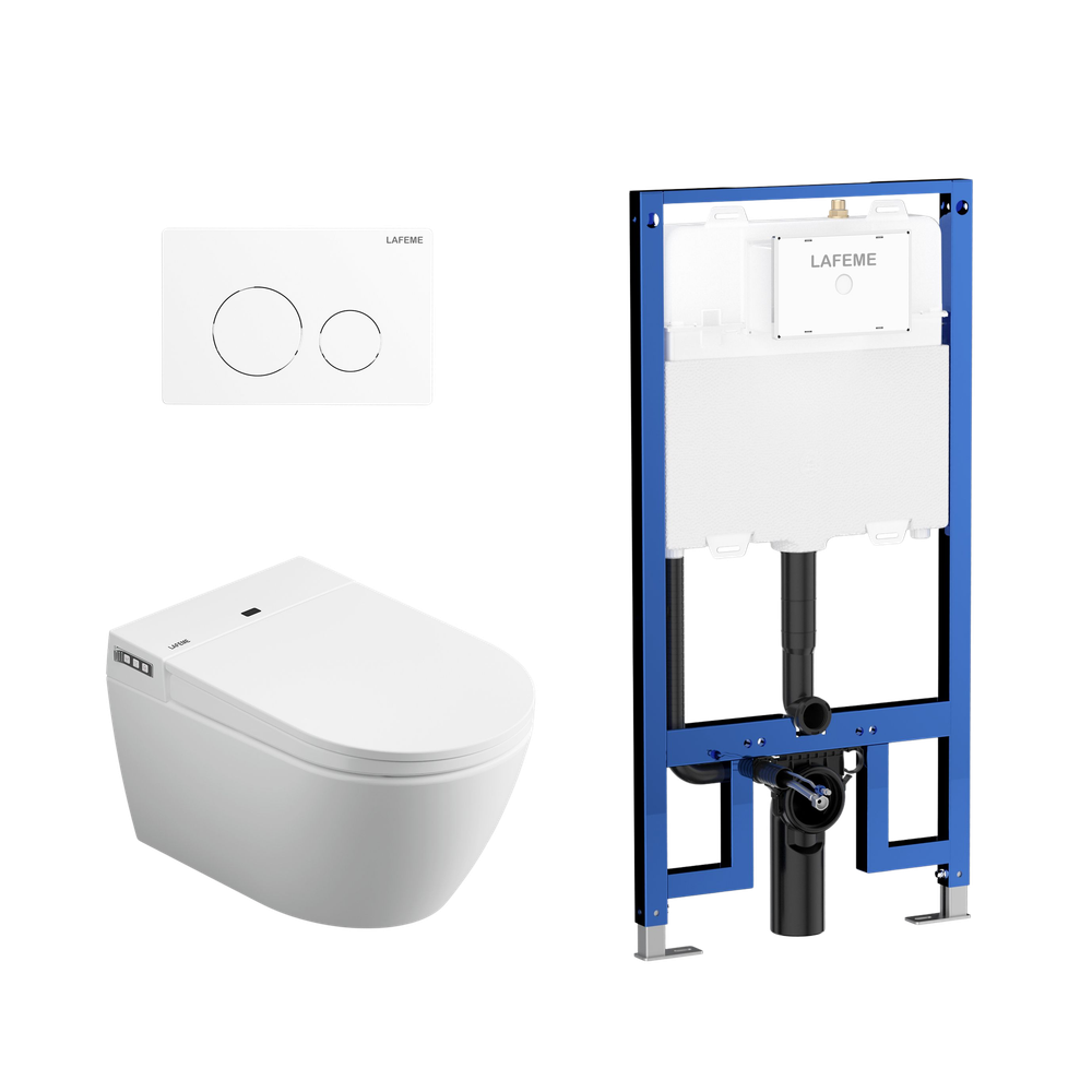 Lafeme Sesto Inwall Cistern Wall Hung Smart Toilet With Matte White Flush Plate