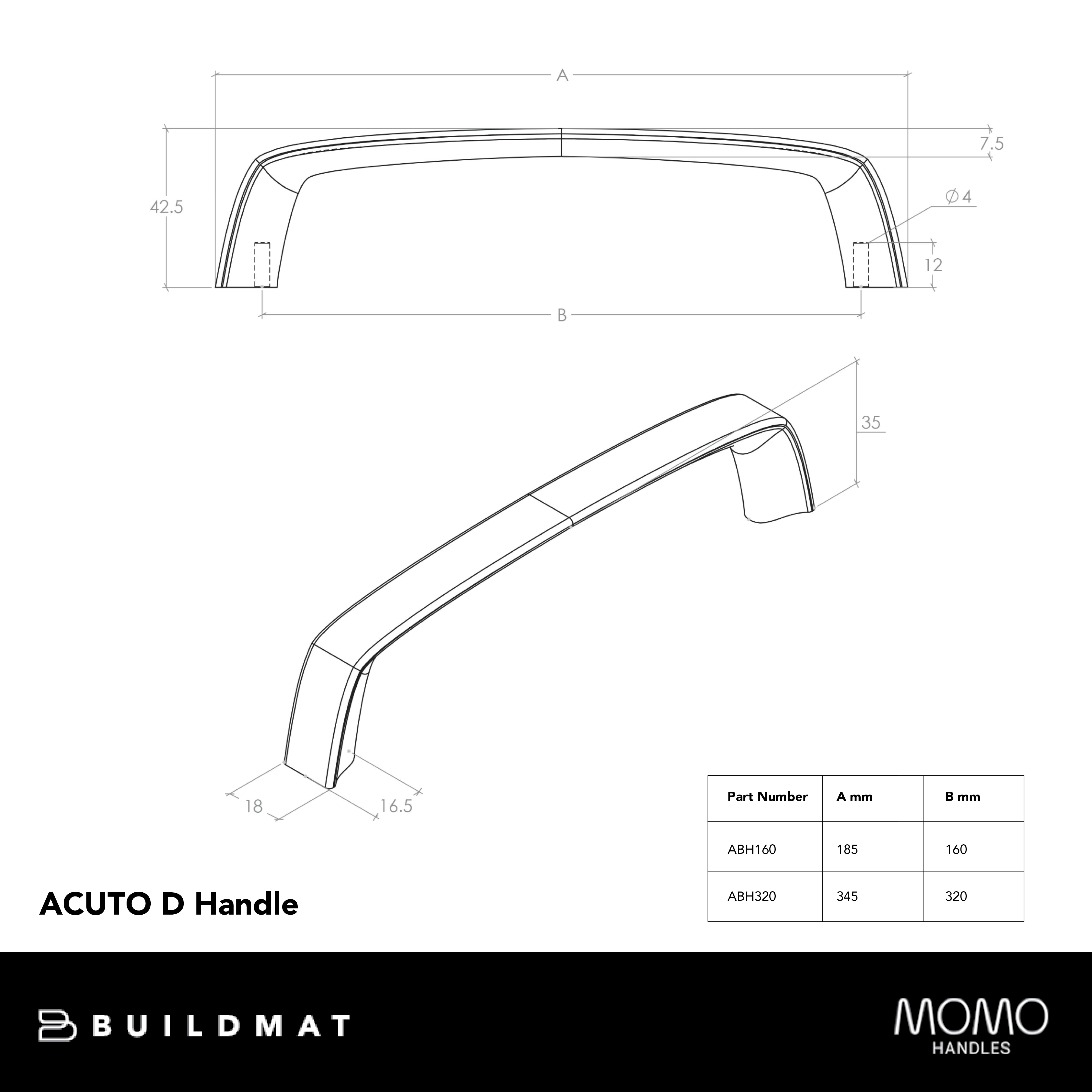 Momo Acuto D Handle 160mm Antique Brass