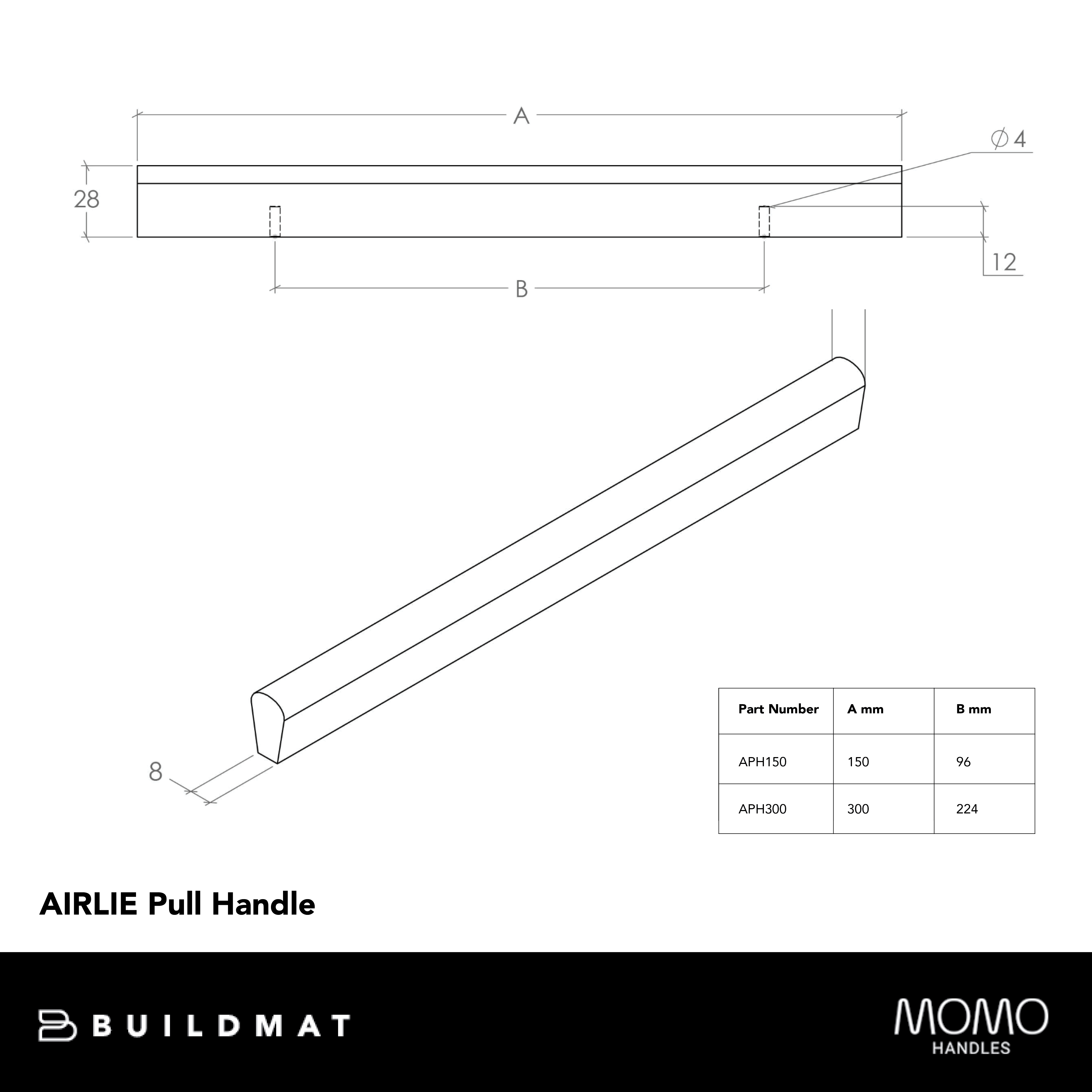 Momo Airlie Timber Pull Handle 150mm Raw American Oak