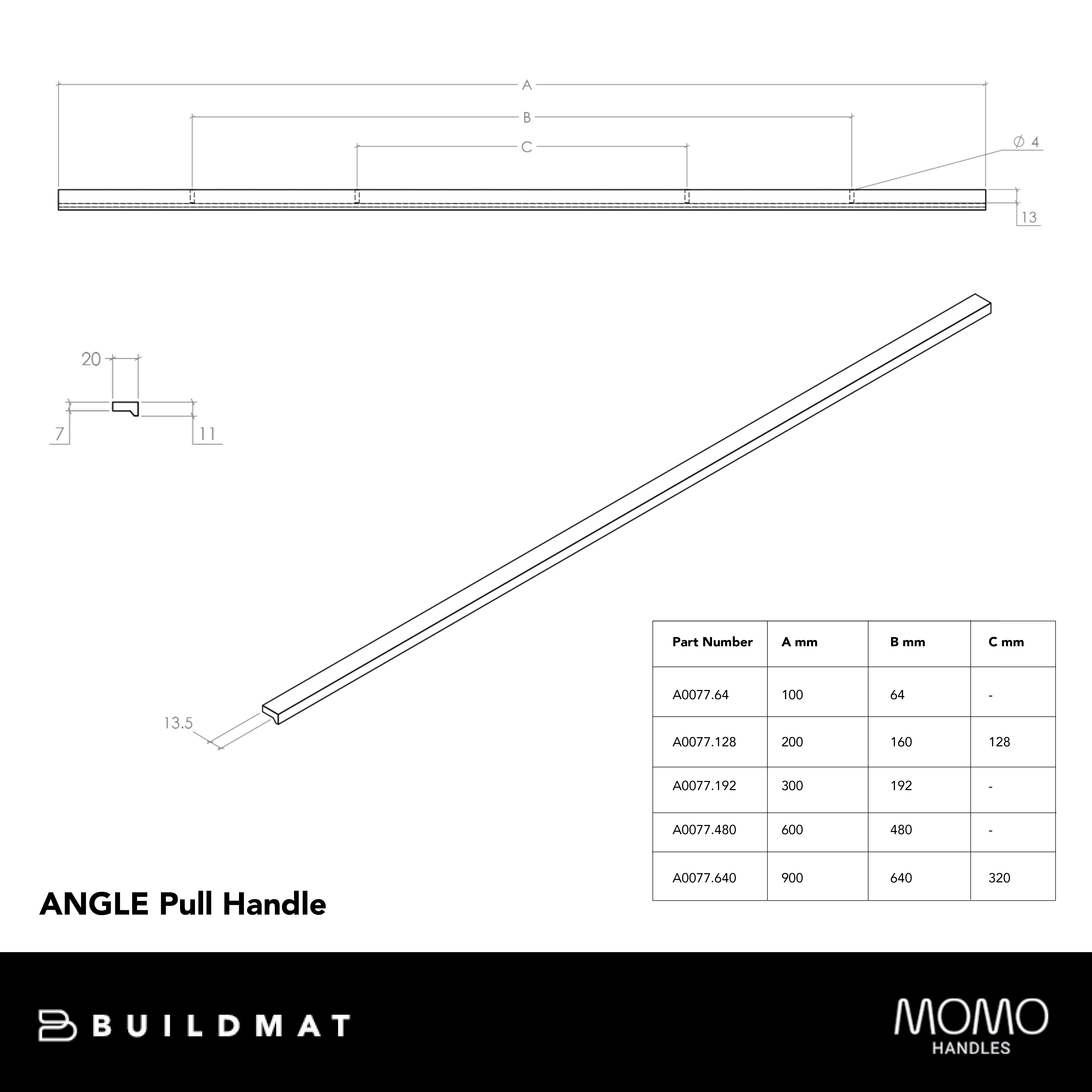 Momo Angle Pull Handle 128mm Brushed Dark Brass