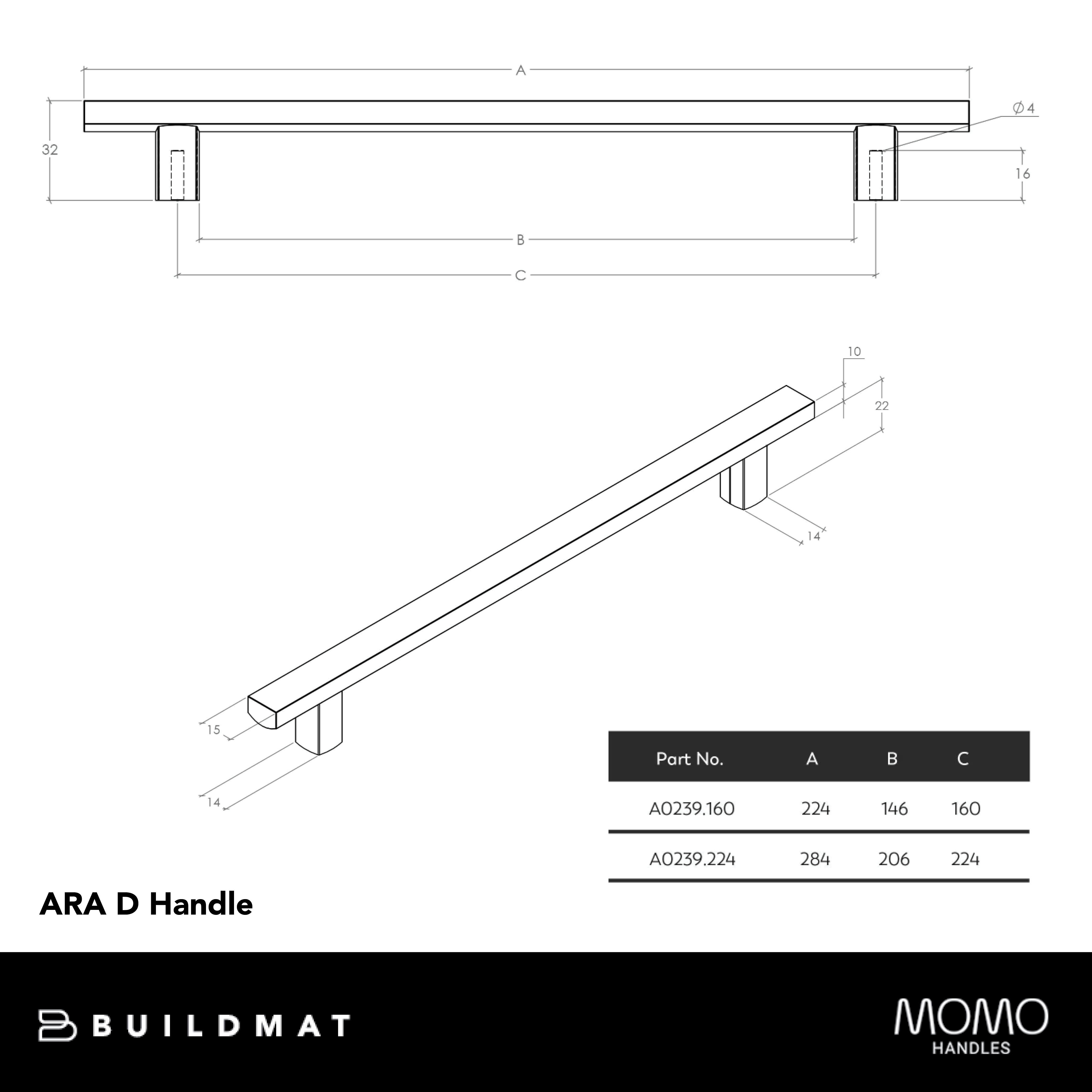 Momo Ara Timber D Handle 160mm Oak