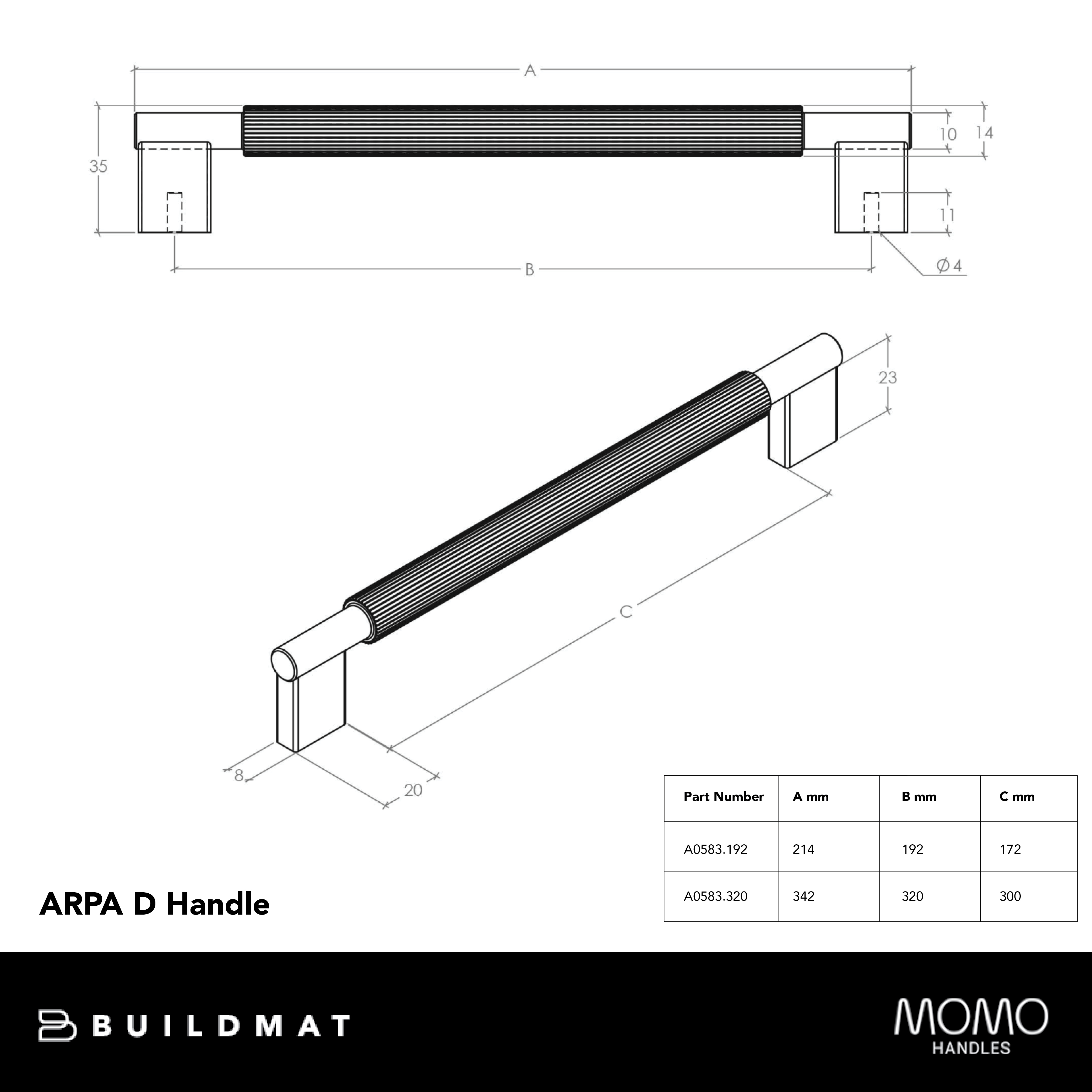 Momo Arpa D Handle 192mm Antique Brass