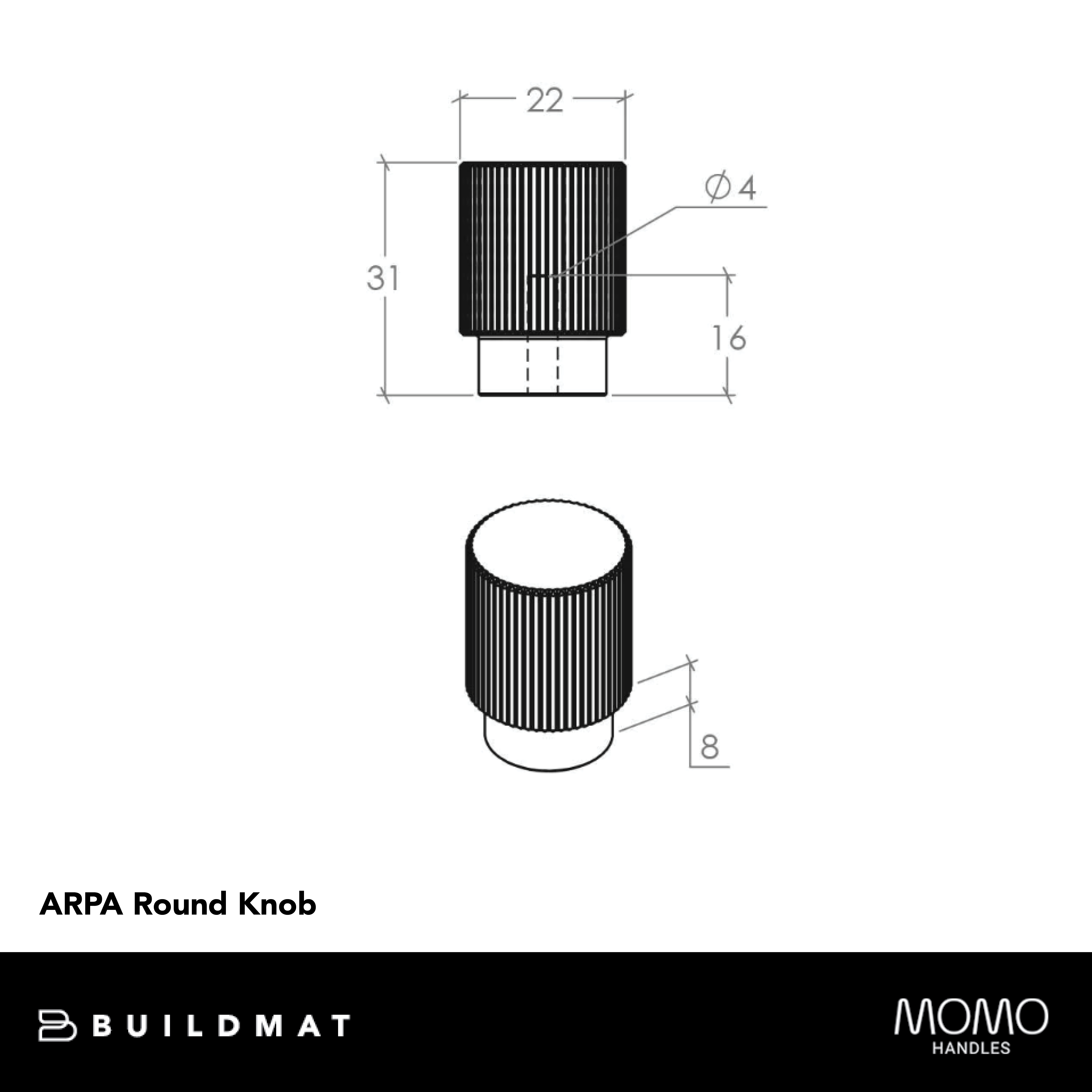 Momo Arpa Round Knob And Backplate 22mm Brushed Black