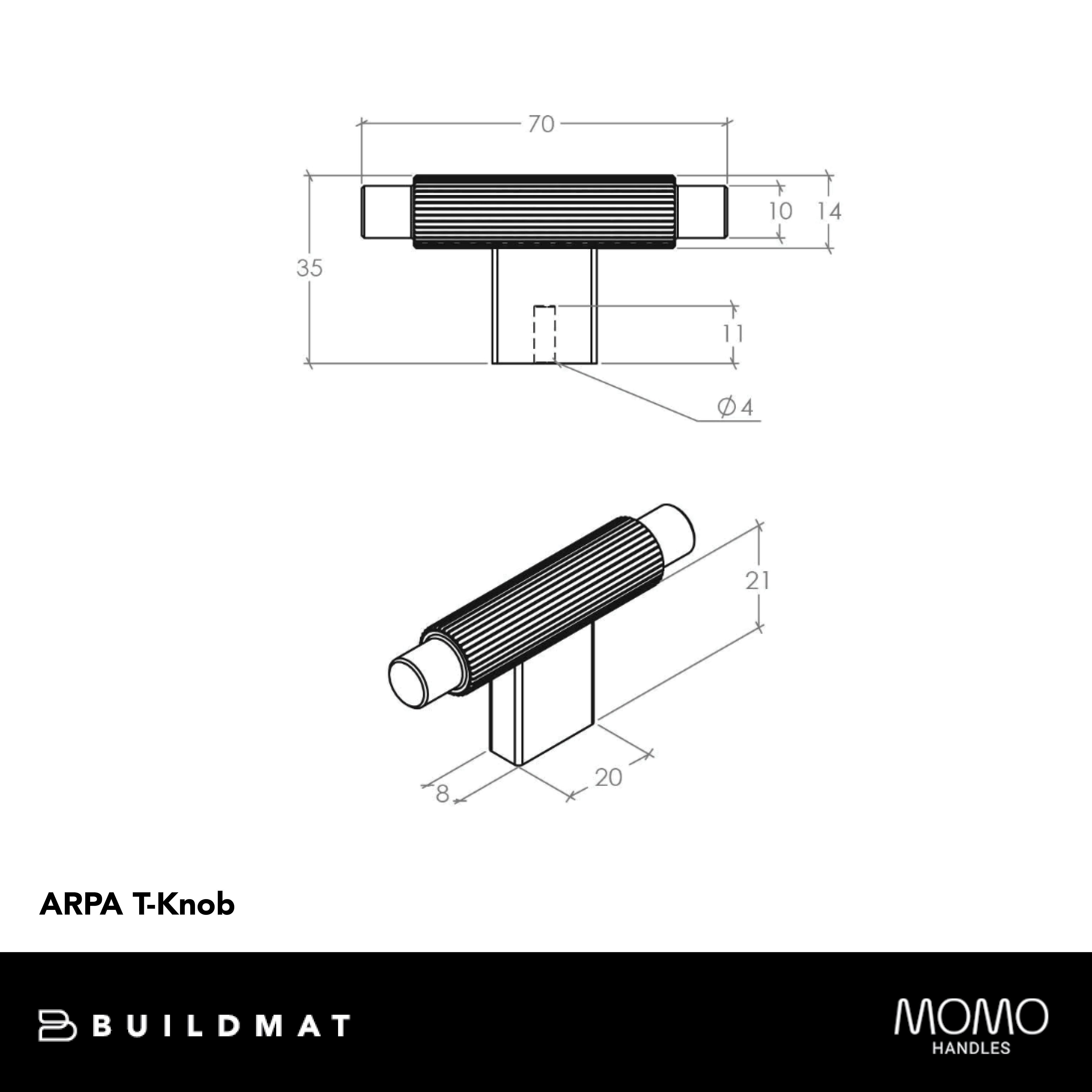 Momo Arpa T Knob And Backplate 70mm Antique Brass