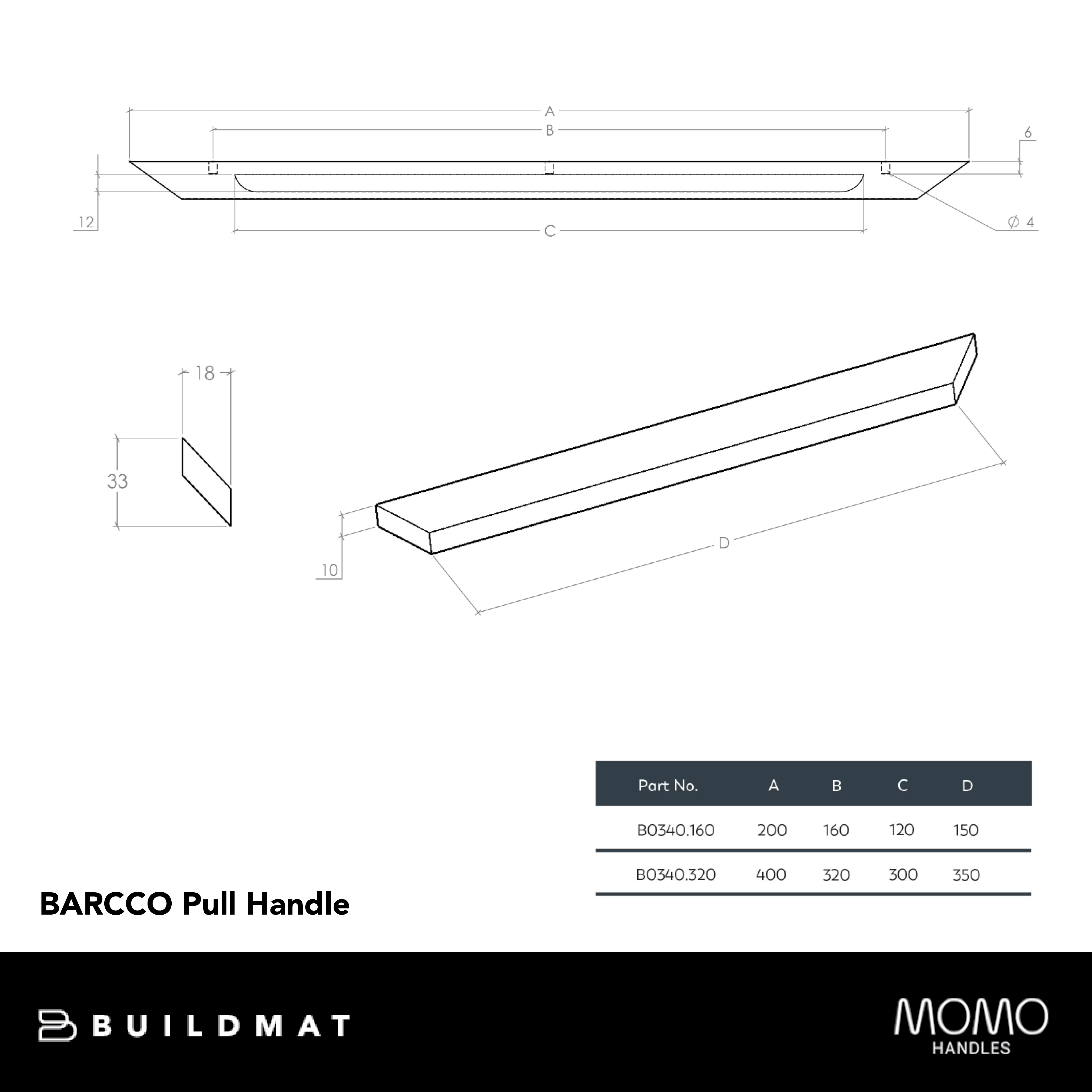 Momo Barcco Timber Pull Handle 320mm Walnut