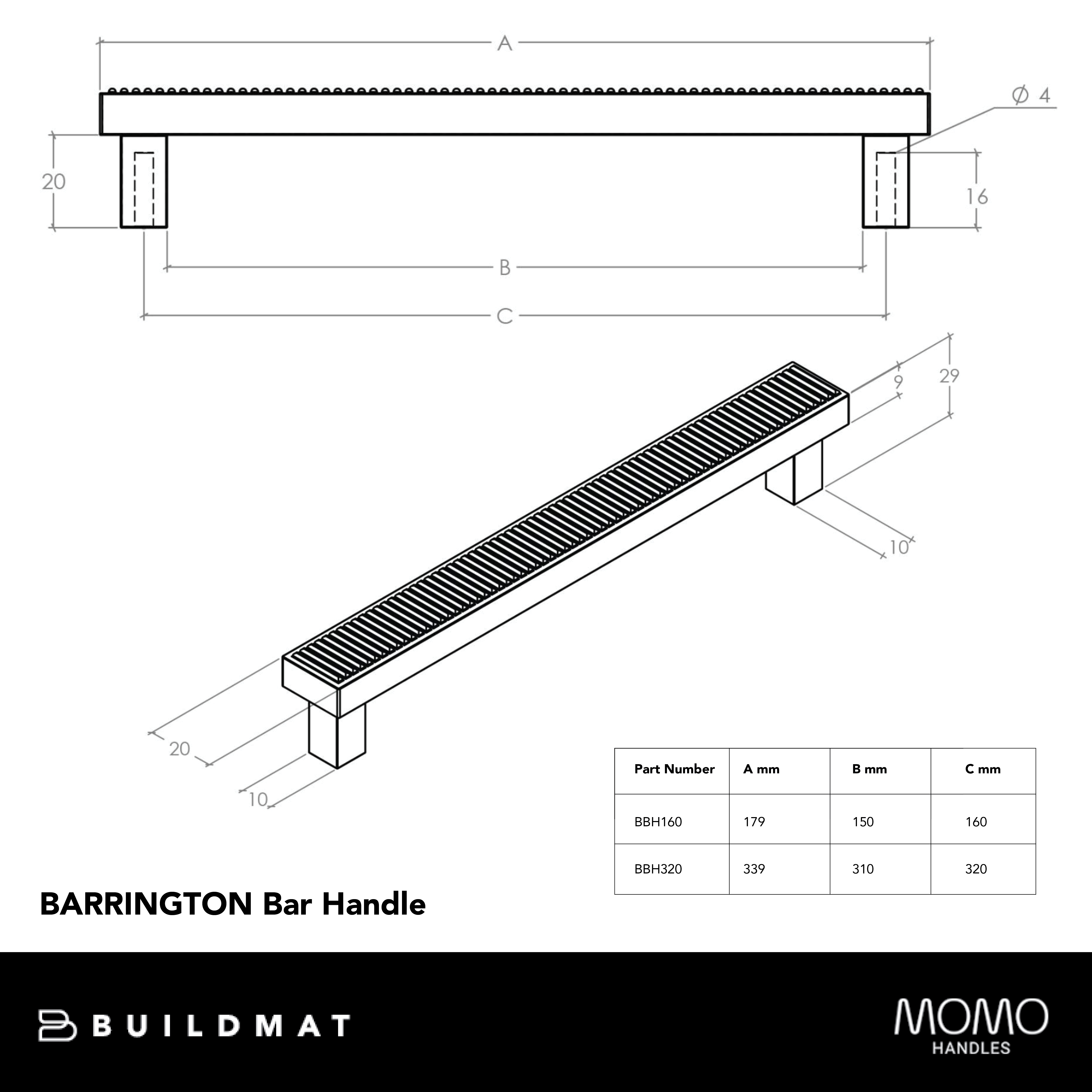 Momo Barrington Bar Handle 160mm Bronze