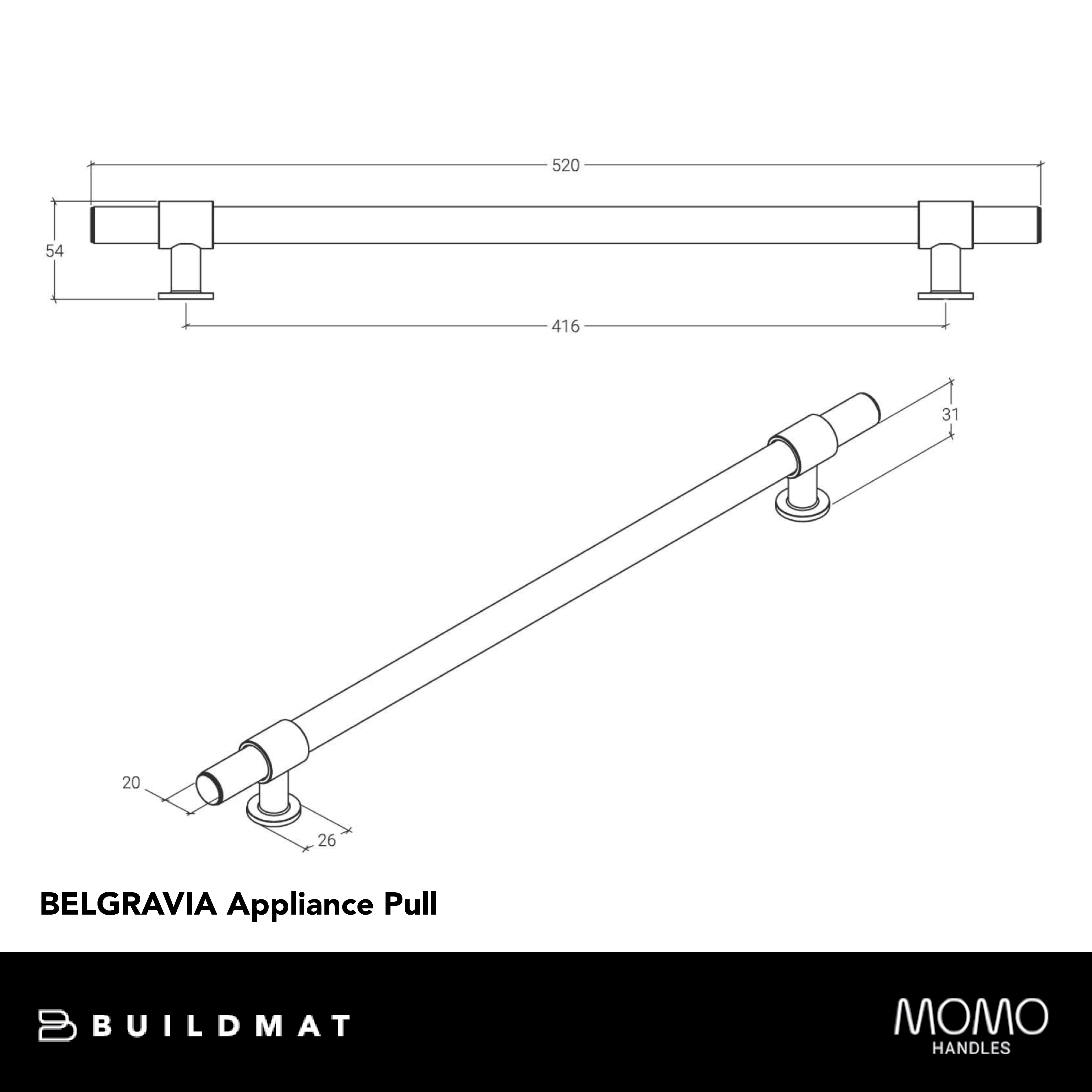 Momo Belgravia 416mm Solid Brass  Appliance Pull Brushed Satin Brass