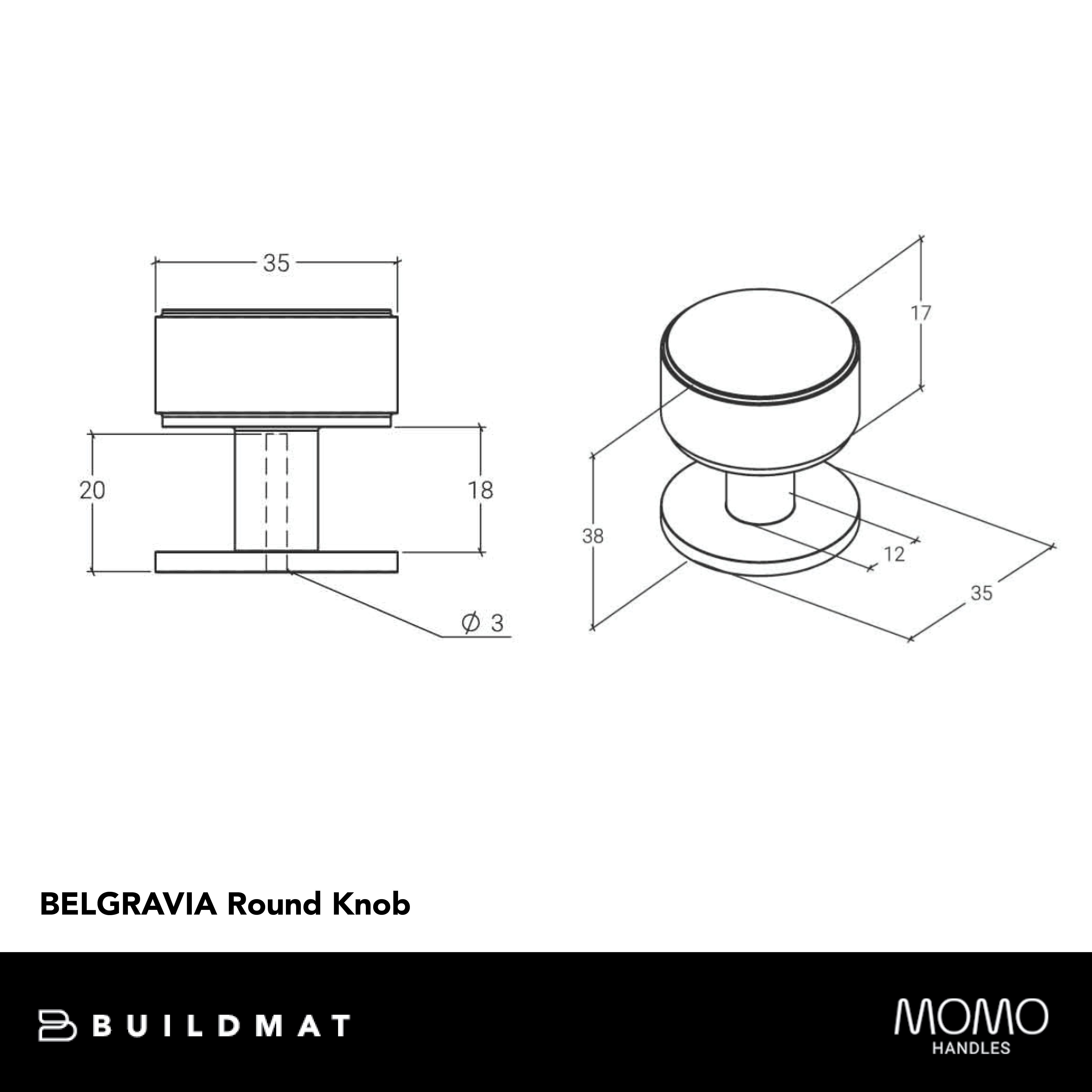 Momo Belgravia Solid Brass Round Knob 35mm Bronze