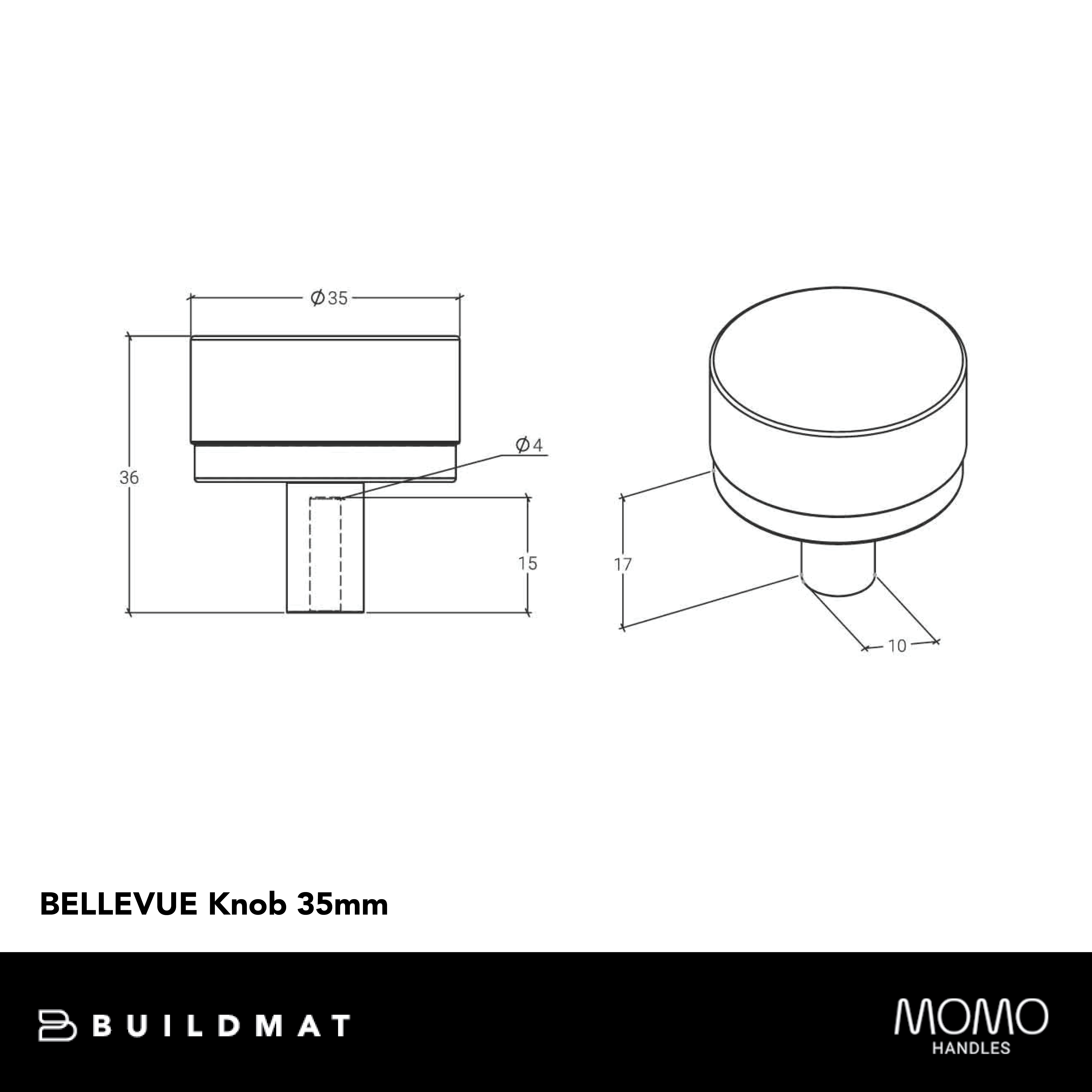 Momo Bellevue Solid Brass Plain Knob 35mm Matte Black