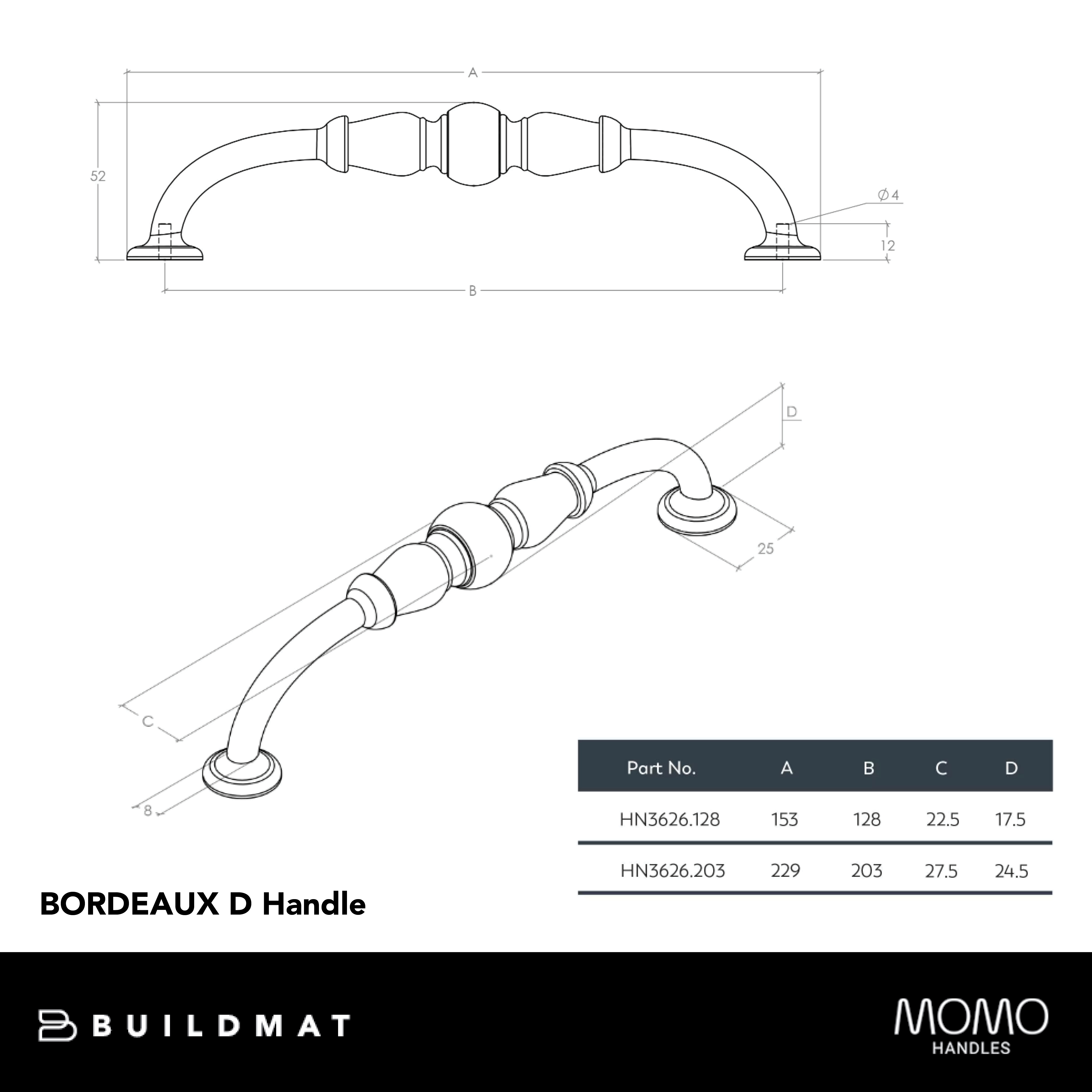 Momo Bordeaux D Handle 128mm Pewter