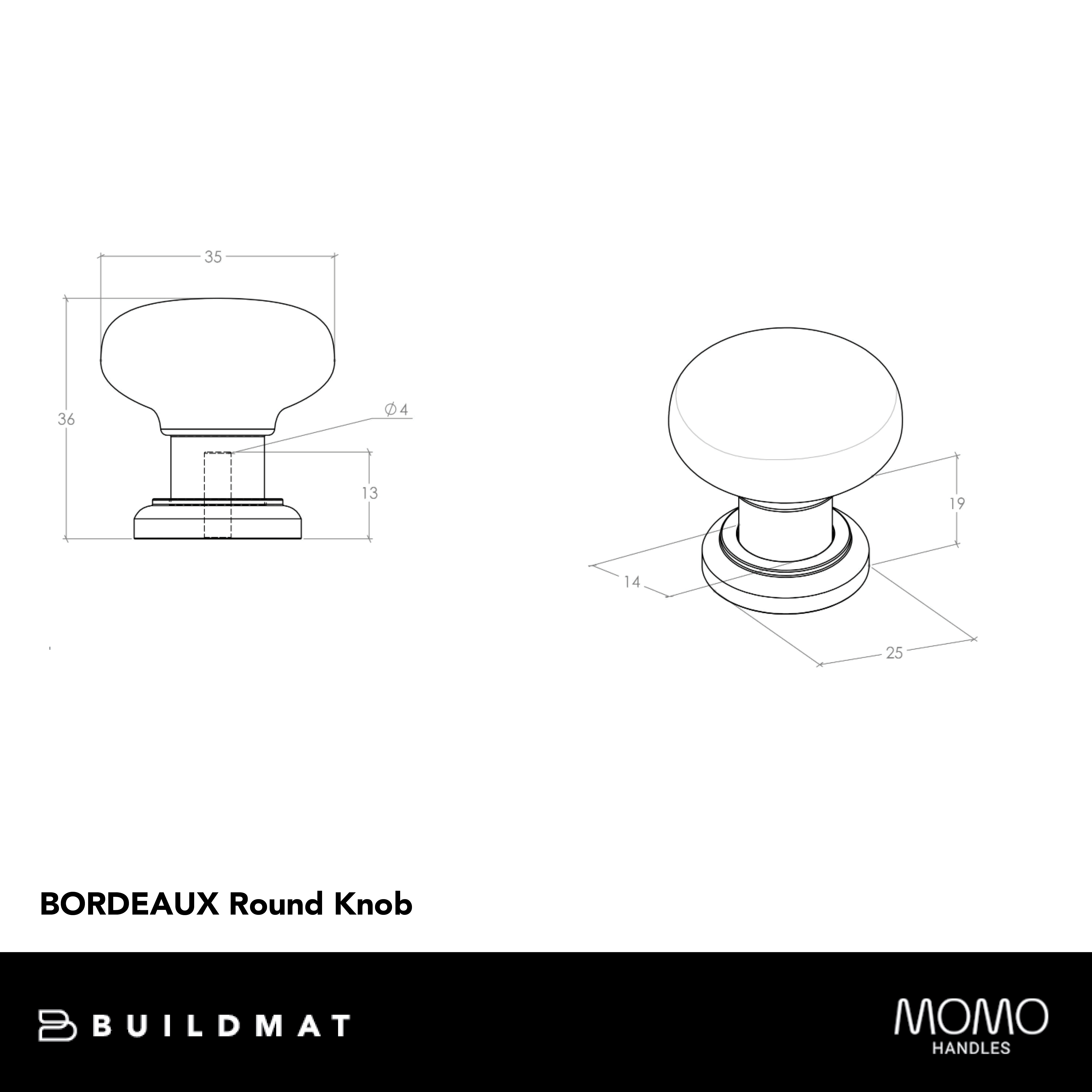 Momo Bordeaux Round Knob 35mm Pewter