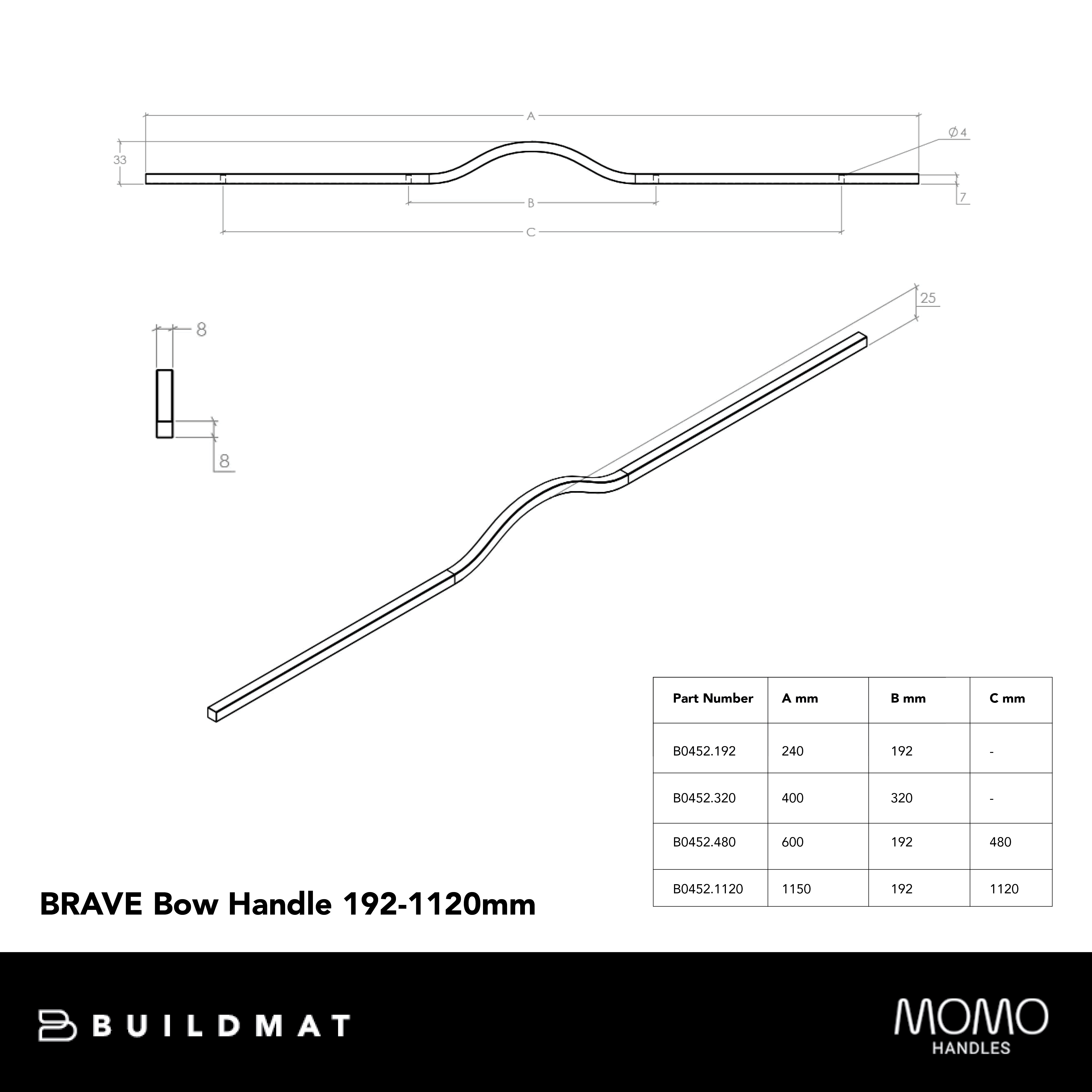 Momo Brave Bow Handle 192mm Matte Black