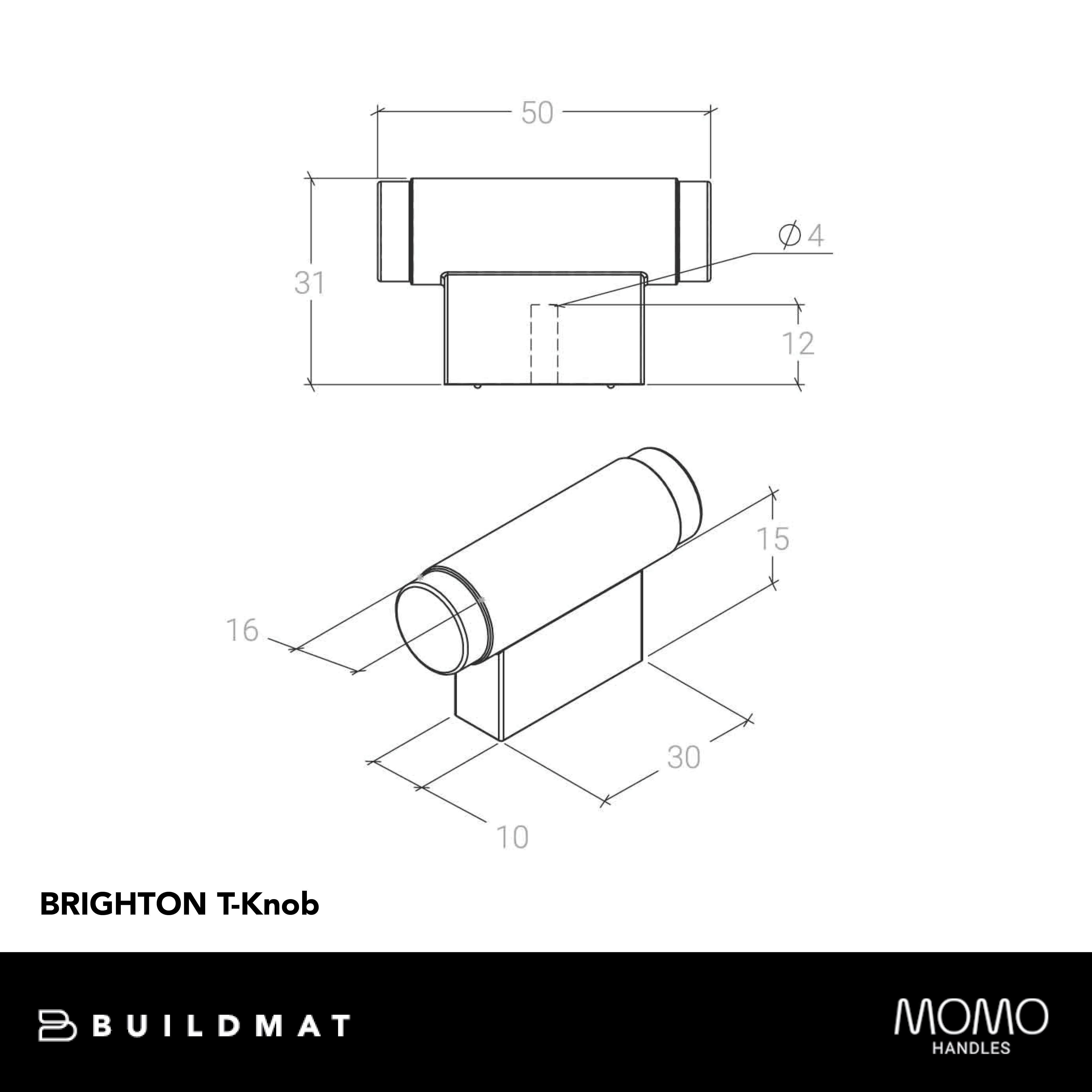 Momo Brighton Solid Brass T Knob 50mm Bronze