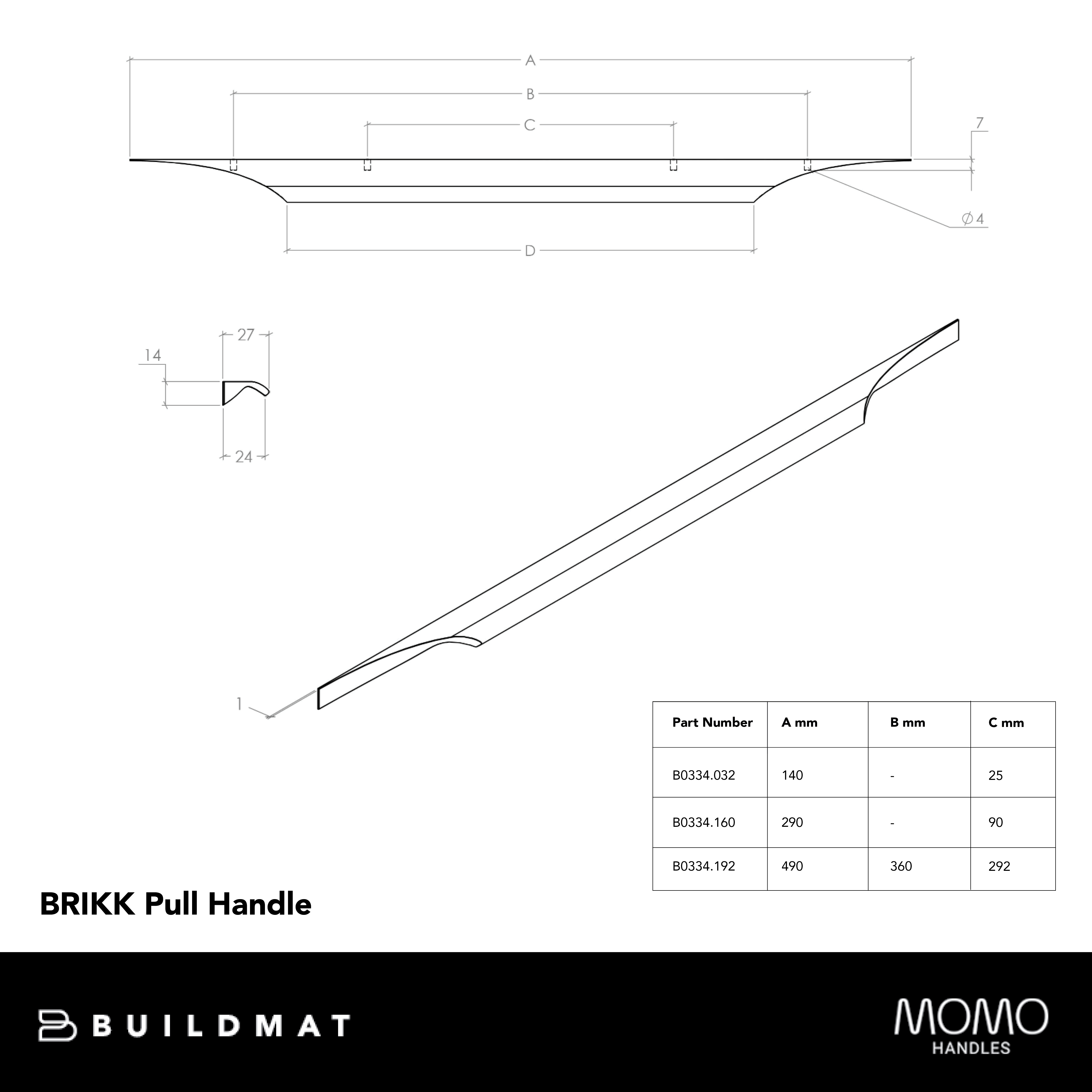 Momo Brikk Pull Handle 160mm Antique Bronze