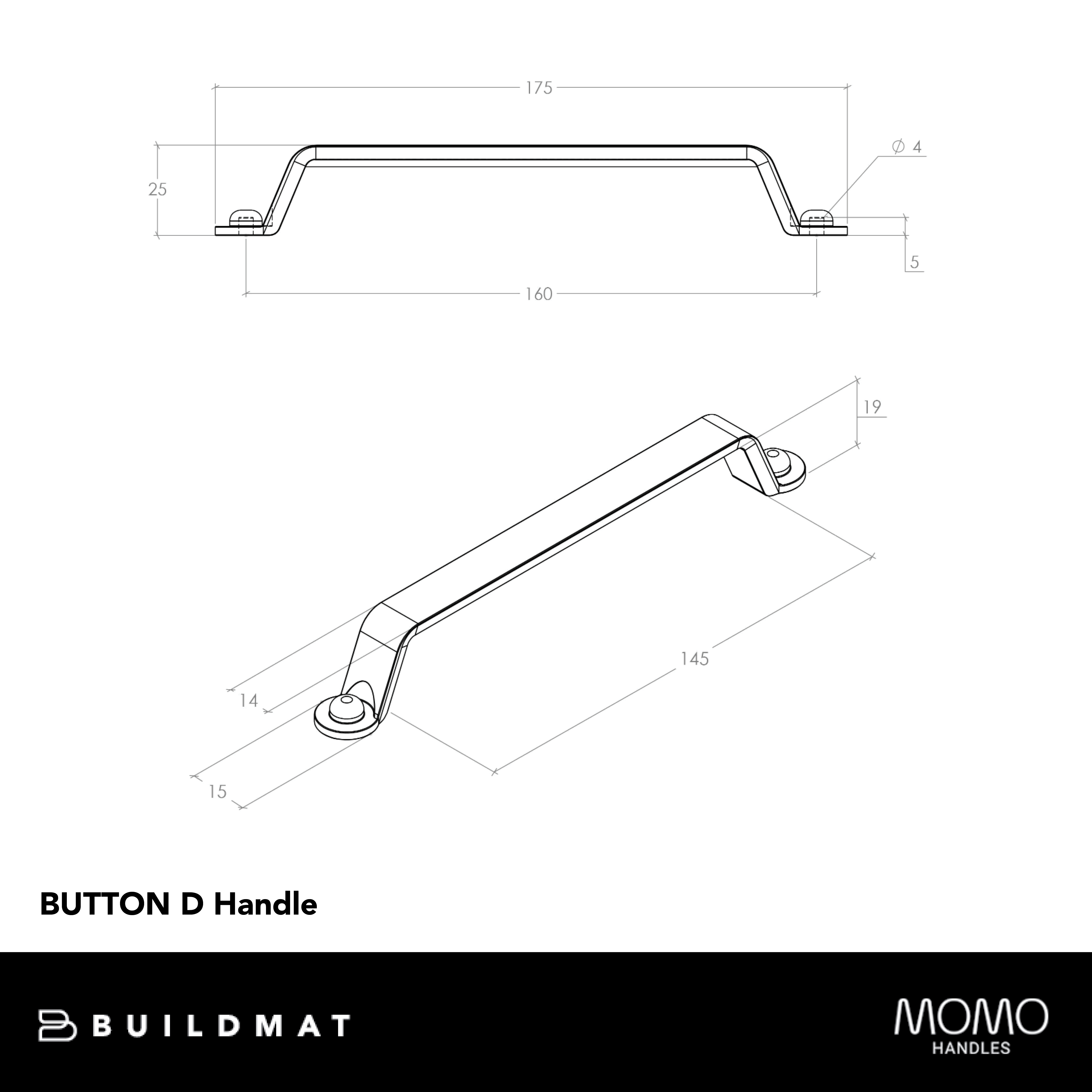 Momo Button D Handle 160mm Antique Brass