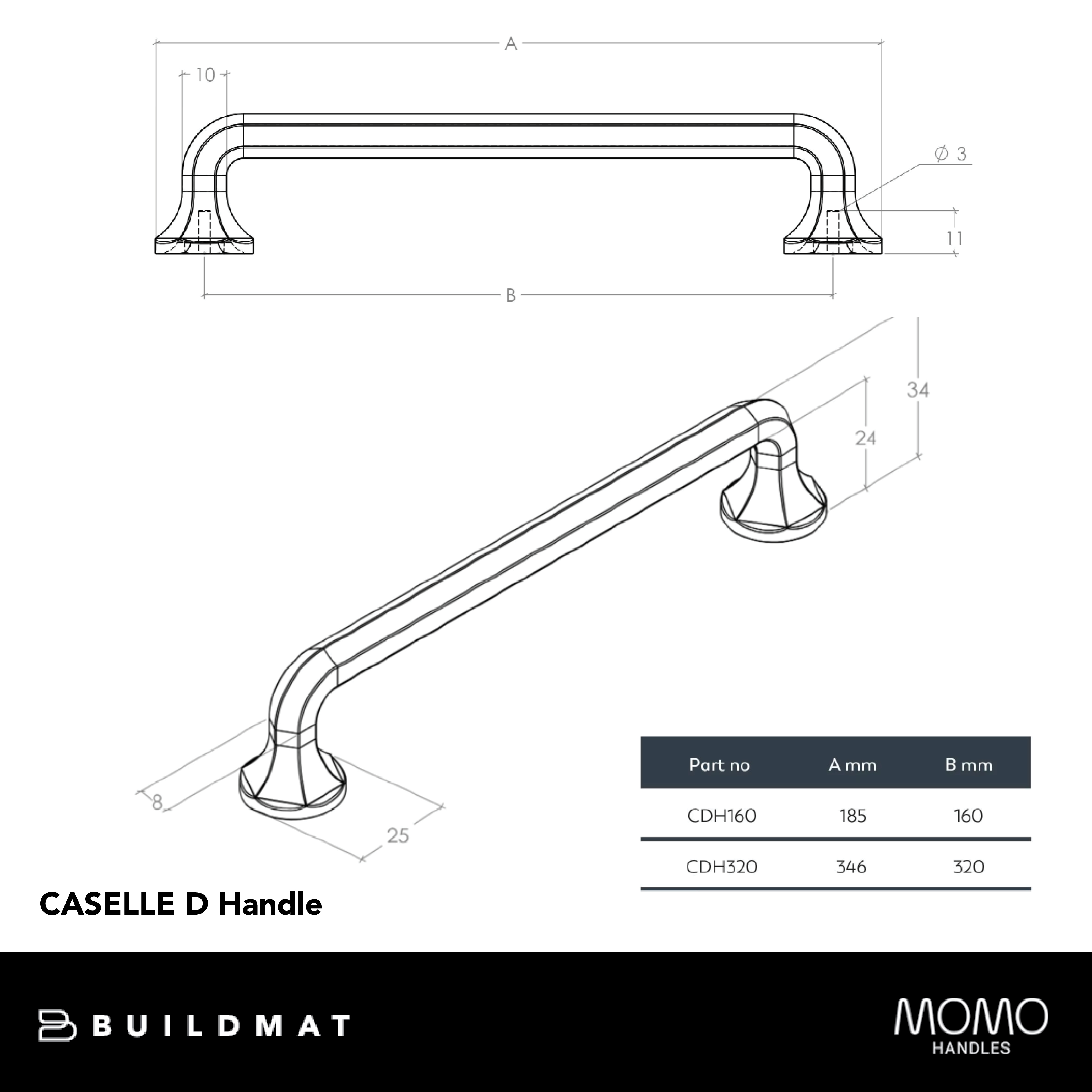 Momo Caselle D Handle 320mm Satin Brass