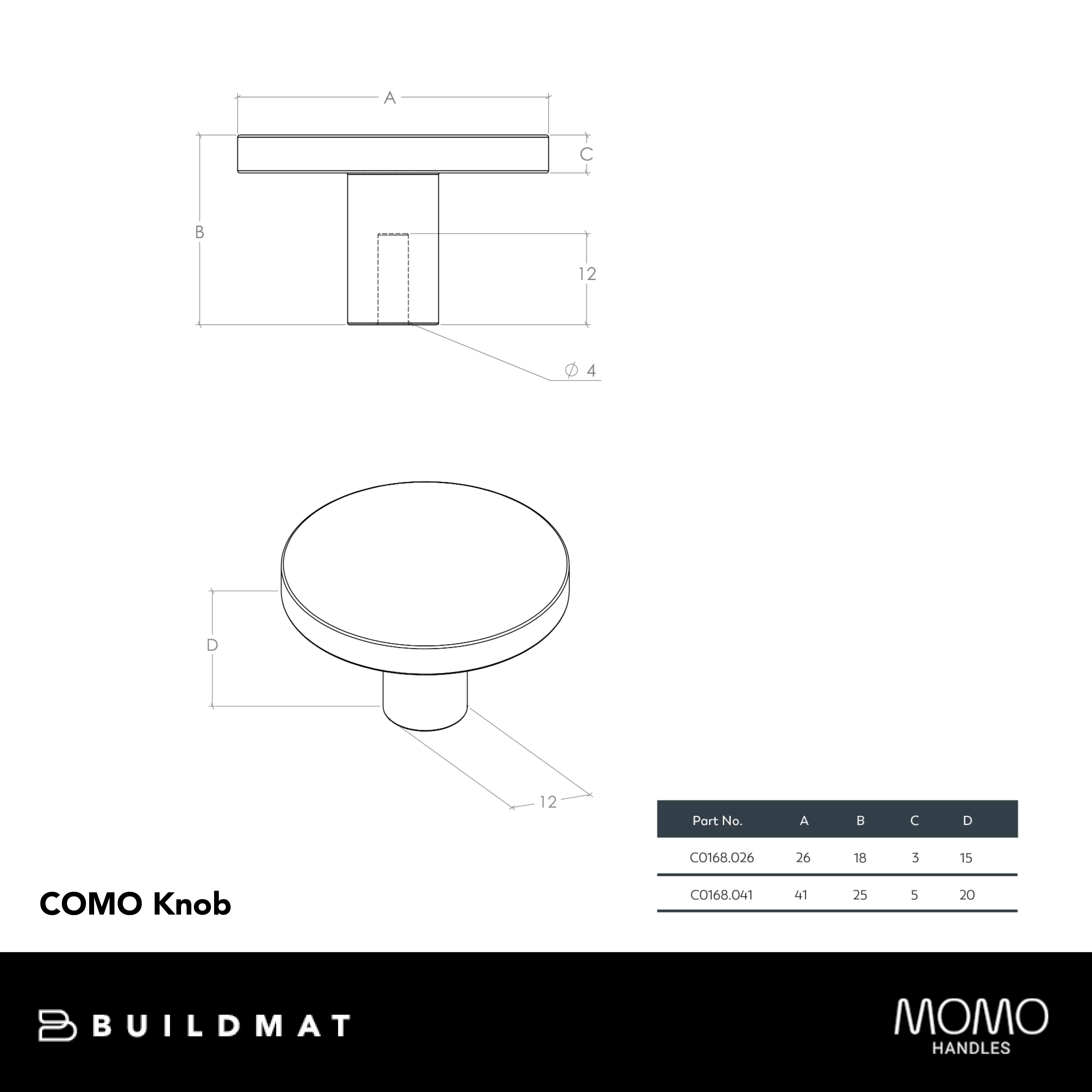 Momo Como Knob 41mm Brushed Nickel