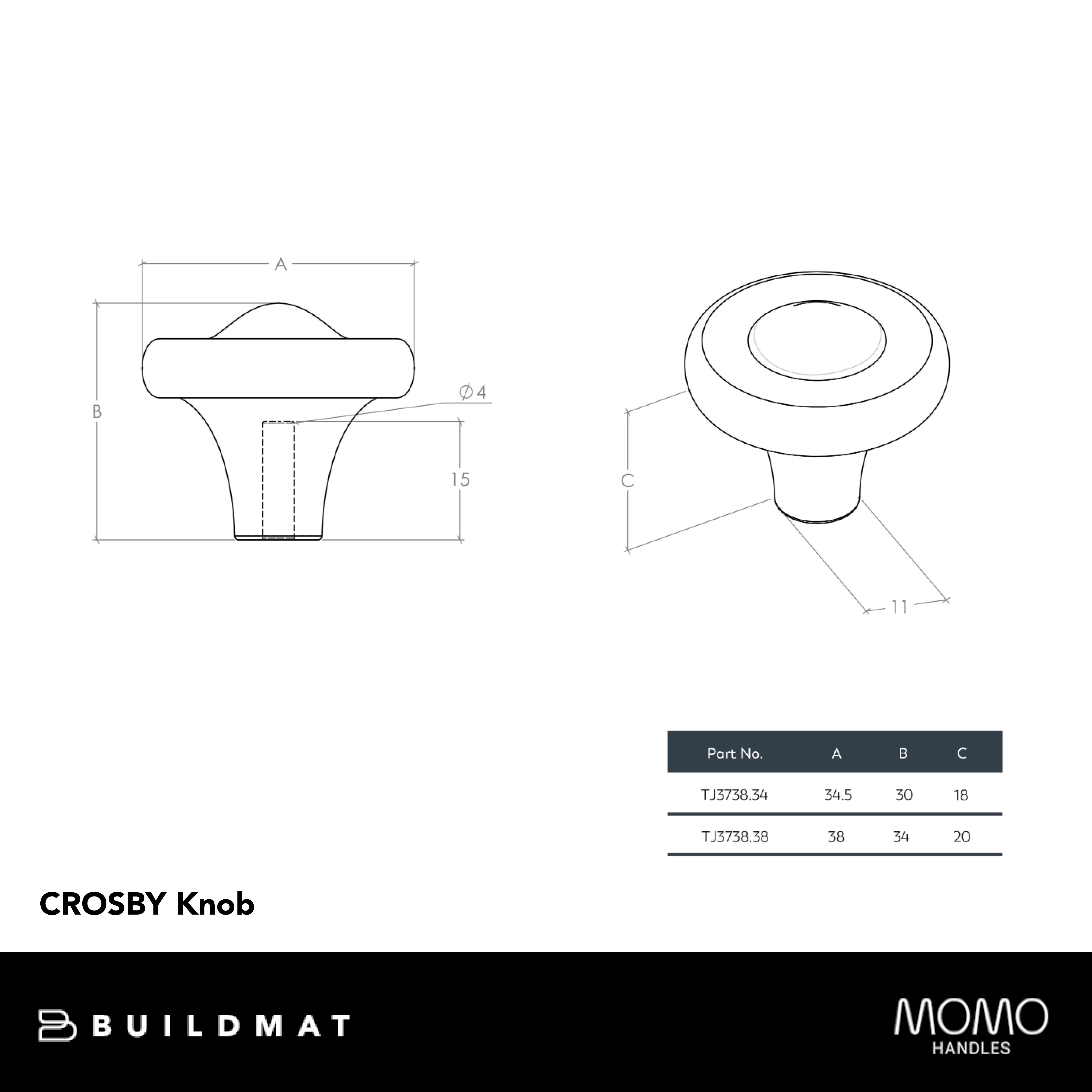 Momo Crosby Round Knob 34mm Pewter