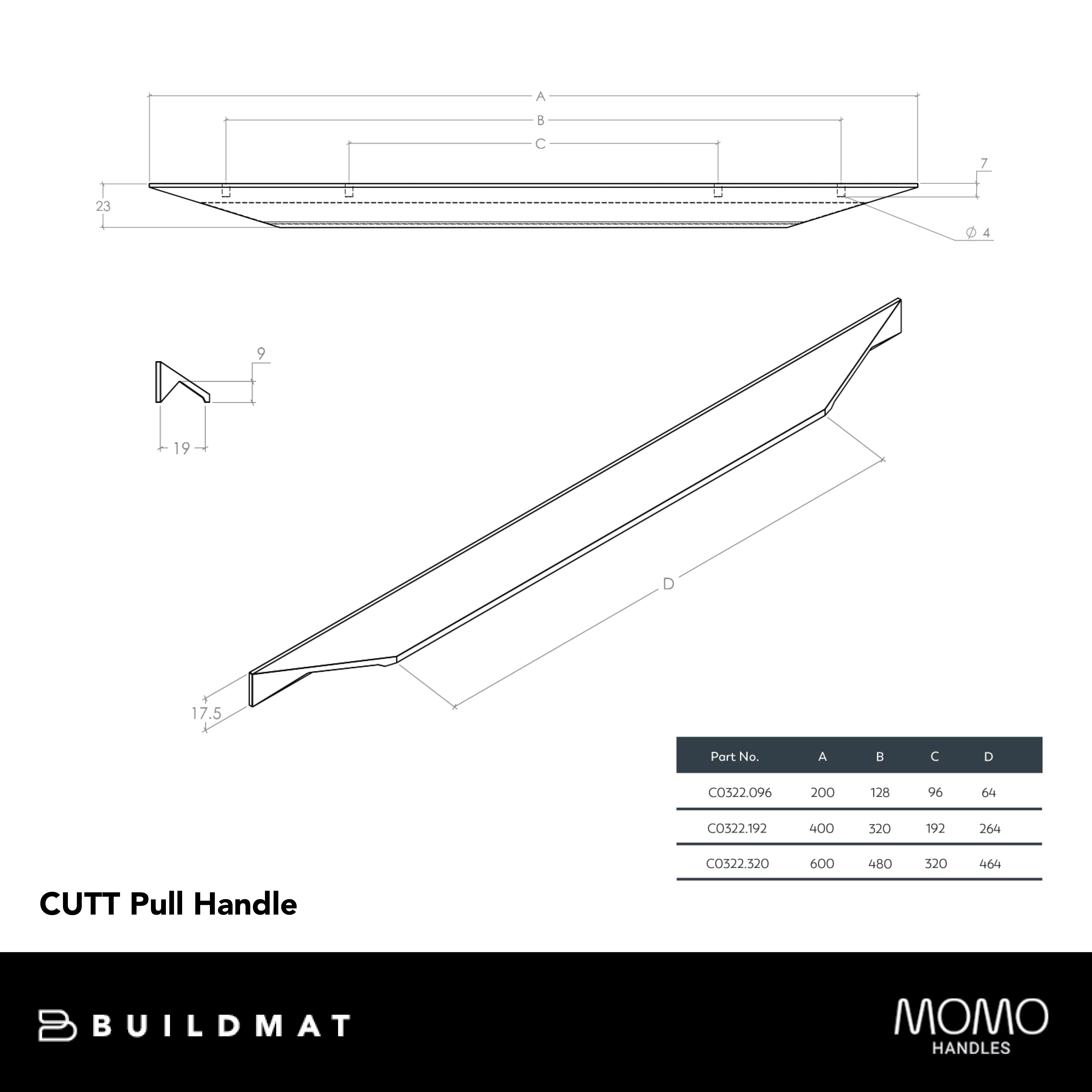 Momo Cutt Pull Handle 96mm Dull Brushed Nickel