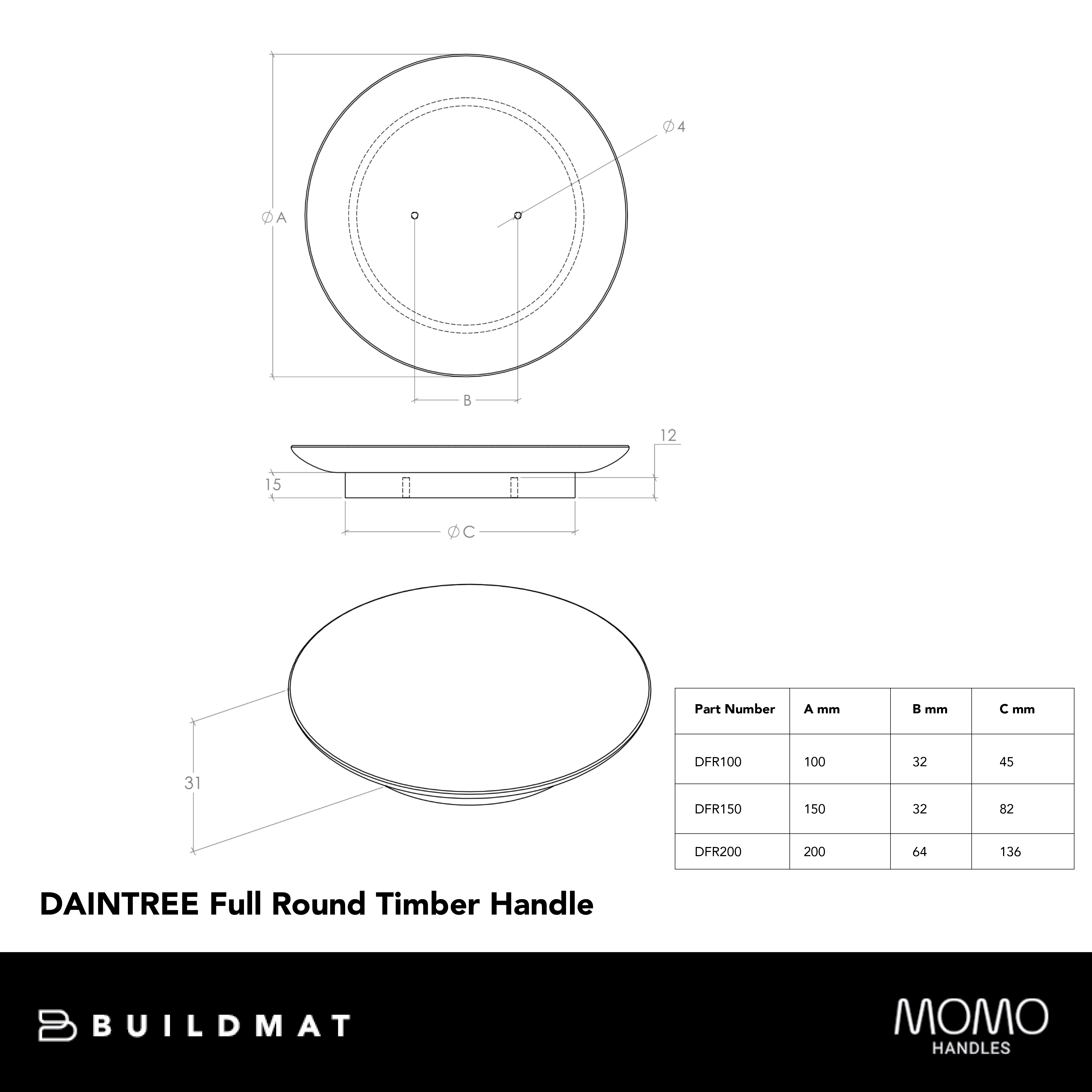 Momo Daintree Full Round Timber Handle 150mm Raw Walnut