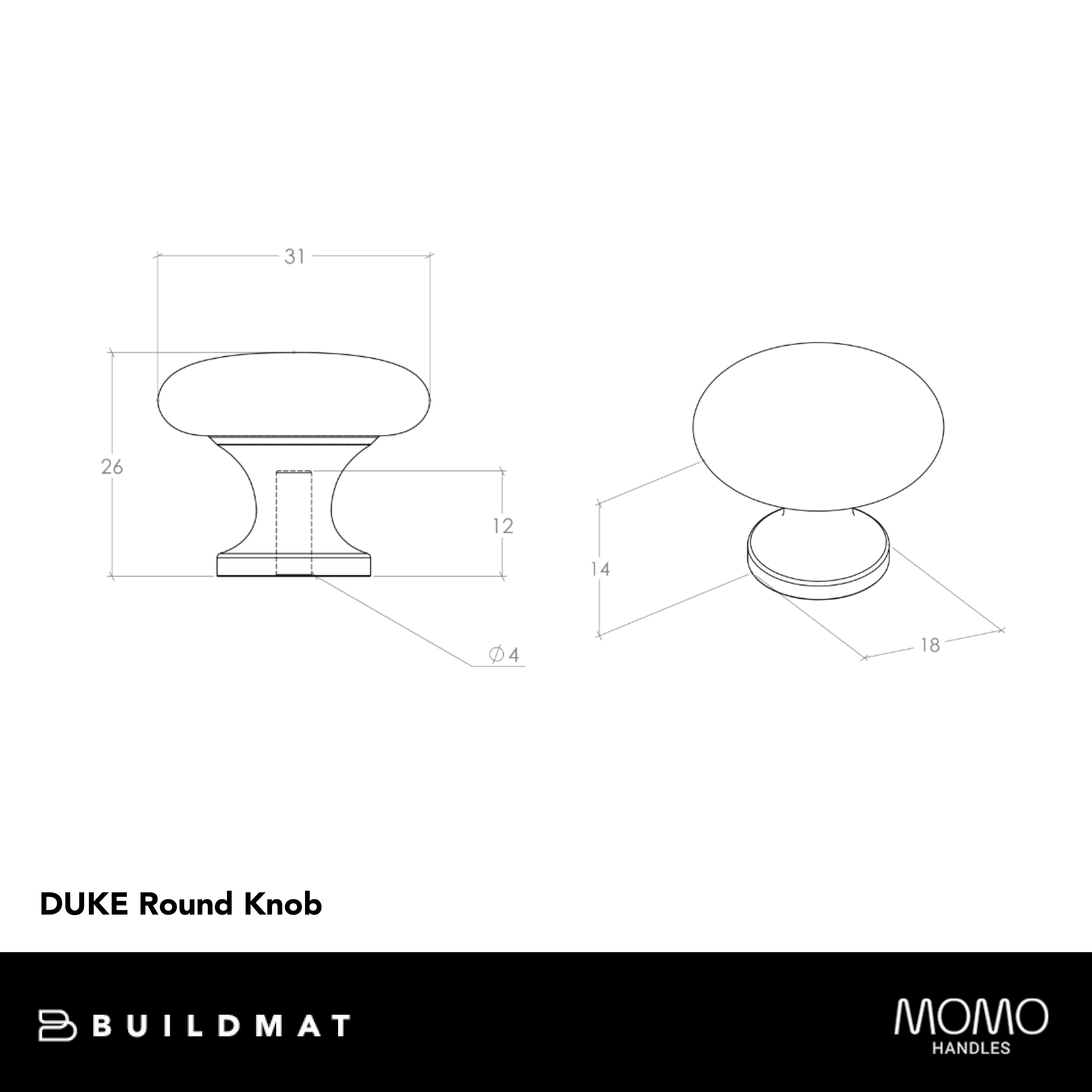 Momo Duke Round Knob 31mm Antique Brass