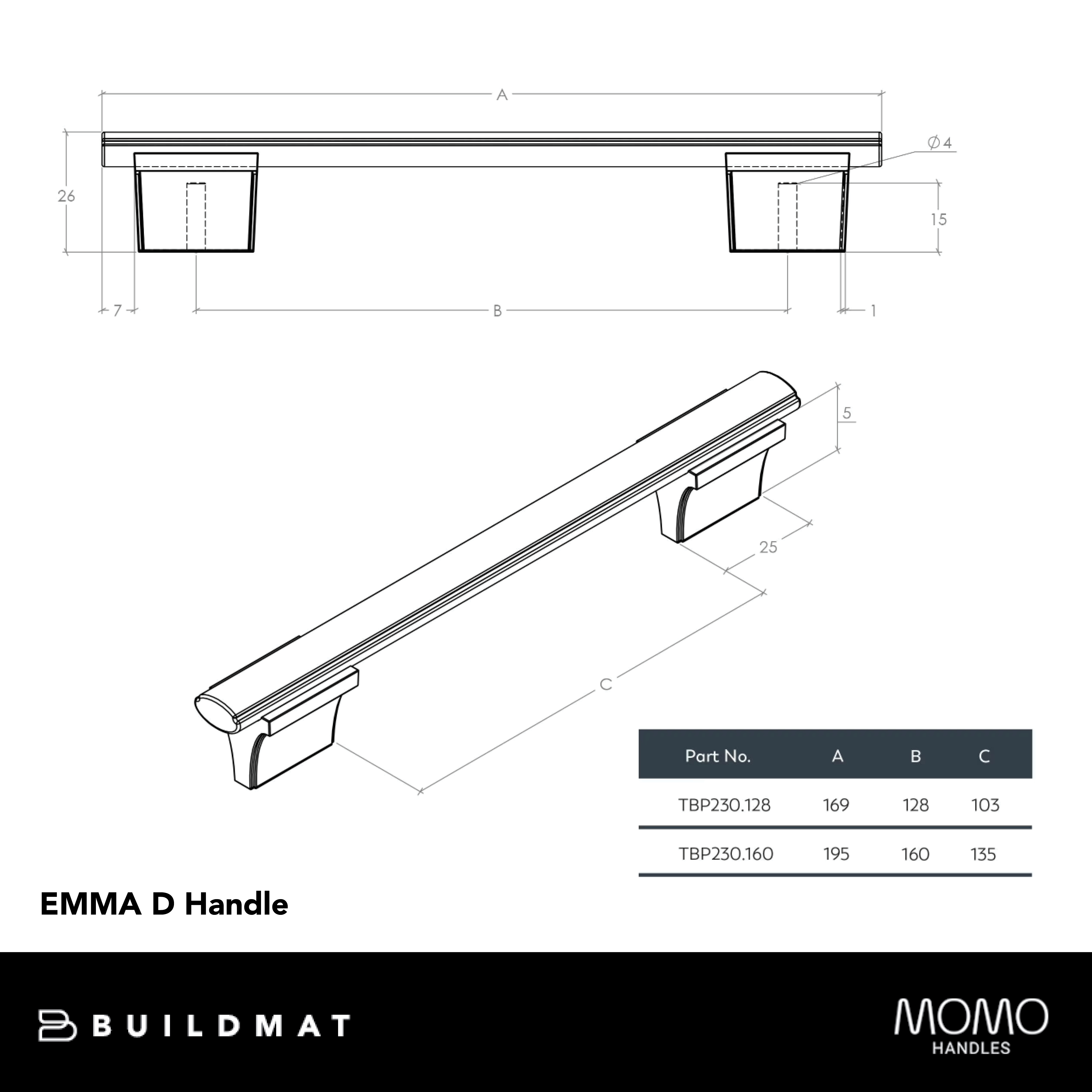 Momo Emma D Handle 128mm Aged Antique Brass