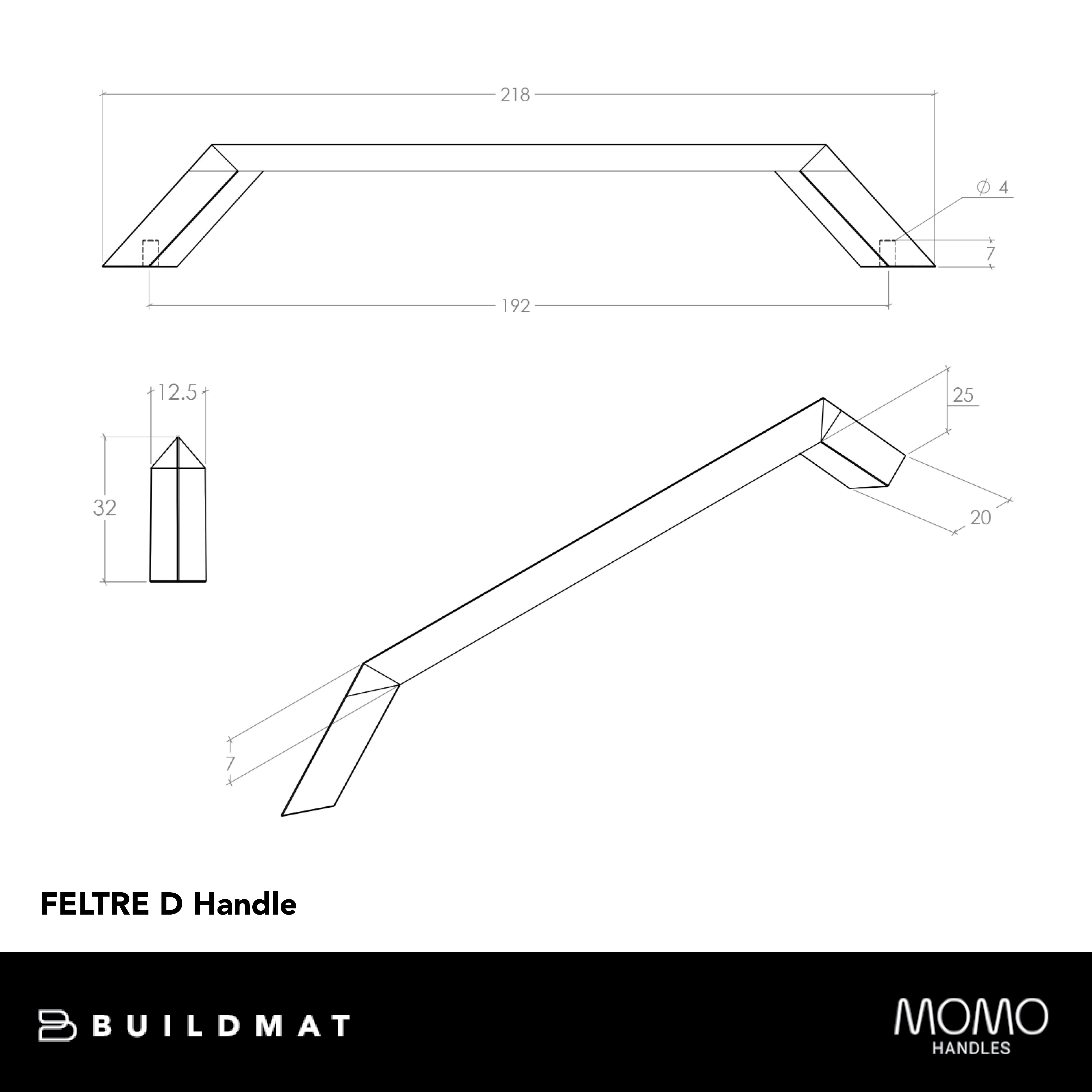 Momo Feltre D Handle 192mm Brushed Nickel