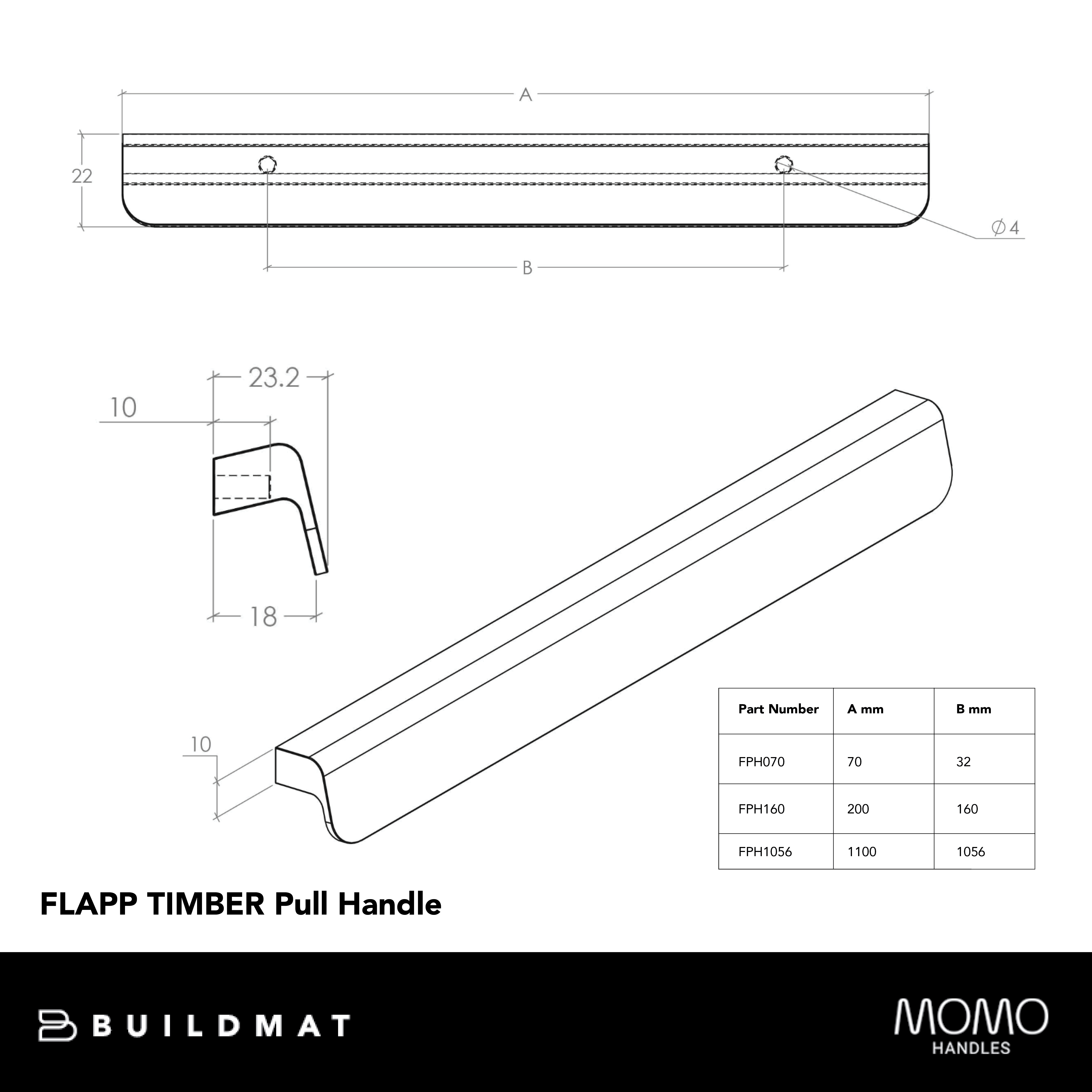 Momo Flapp Pull Timber Handle 70mm Brushed Walnut