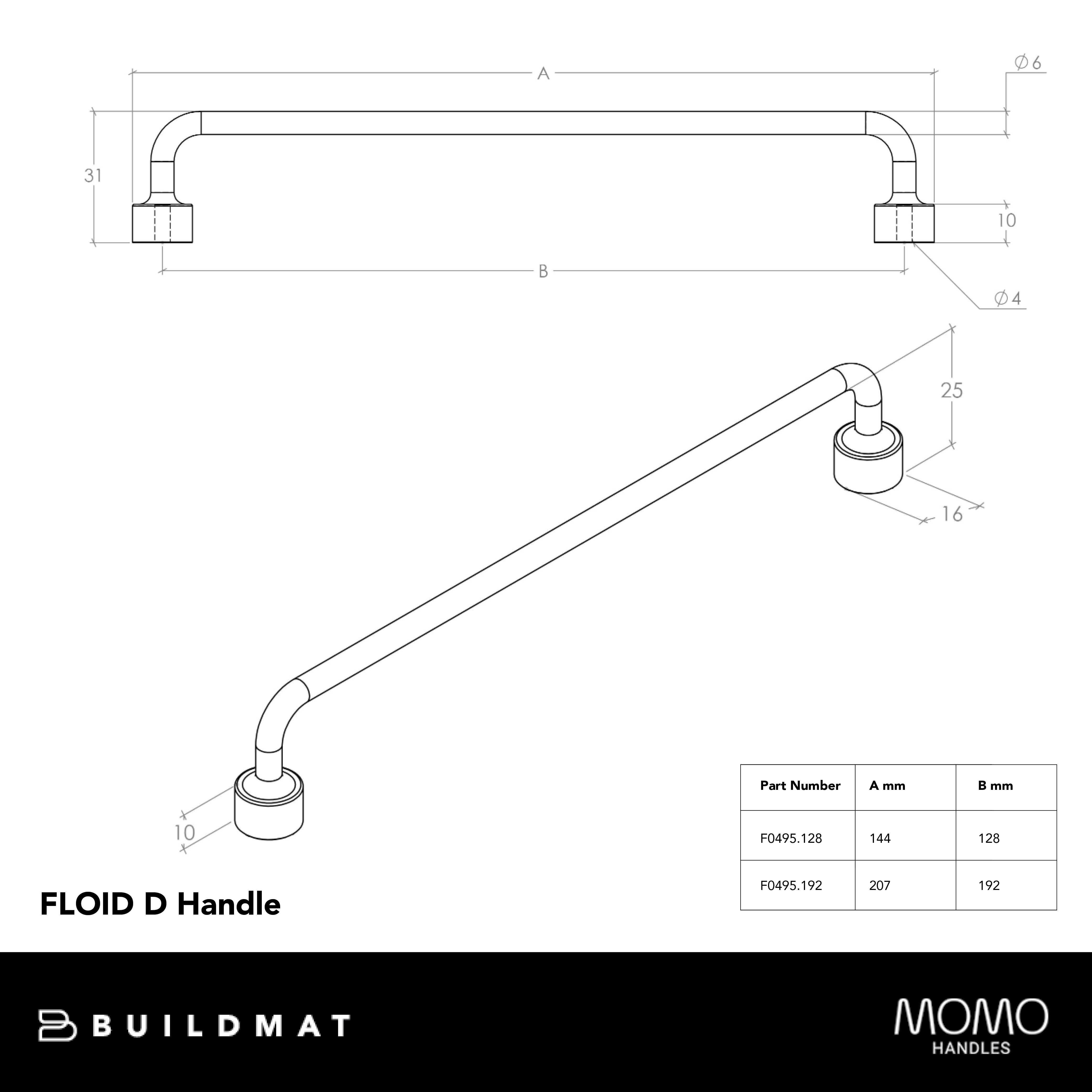 Momo Floid D Handle 192mm Antique Brass