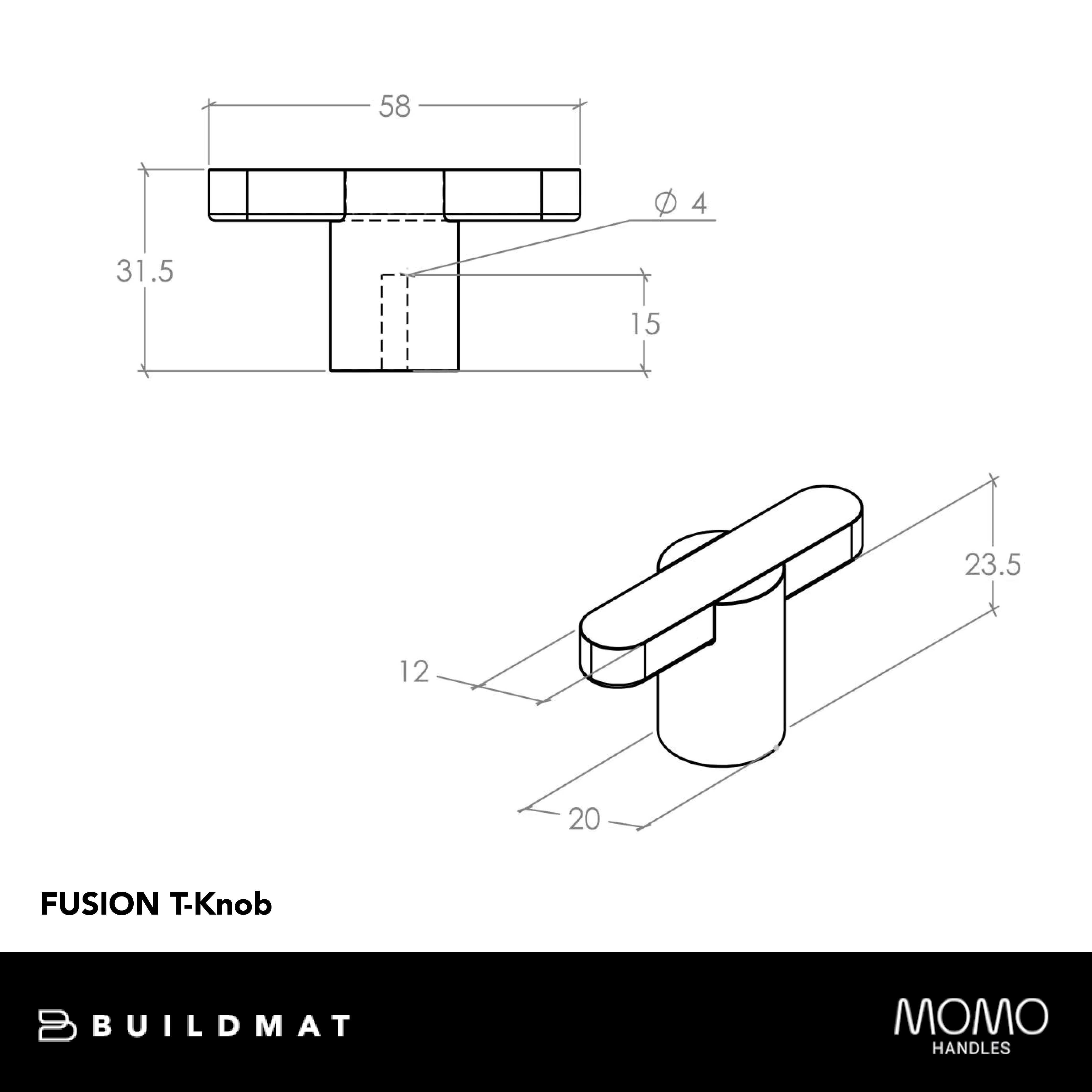 Momo Fusion T Knob 58mm Black Titanium