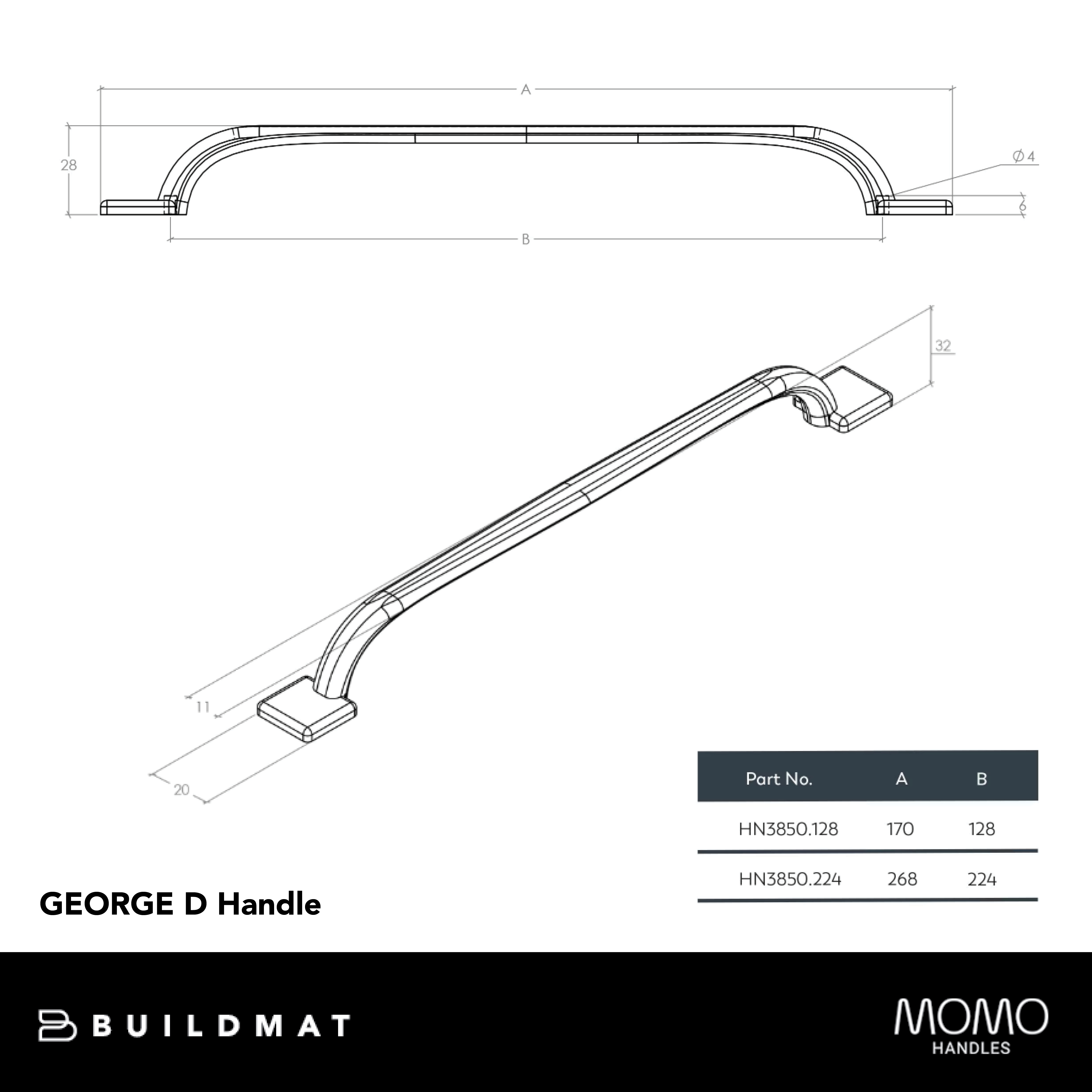 Momo George D Handle 128mm Pewter