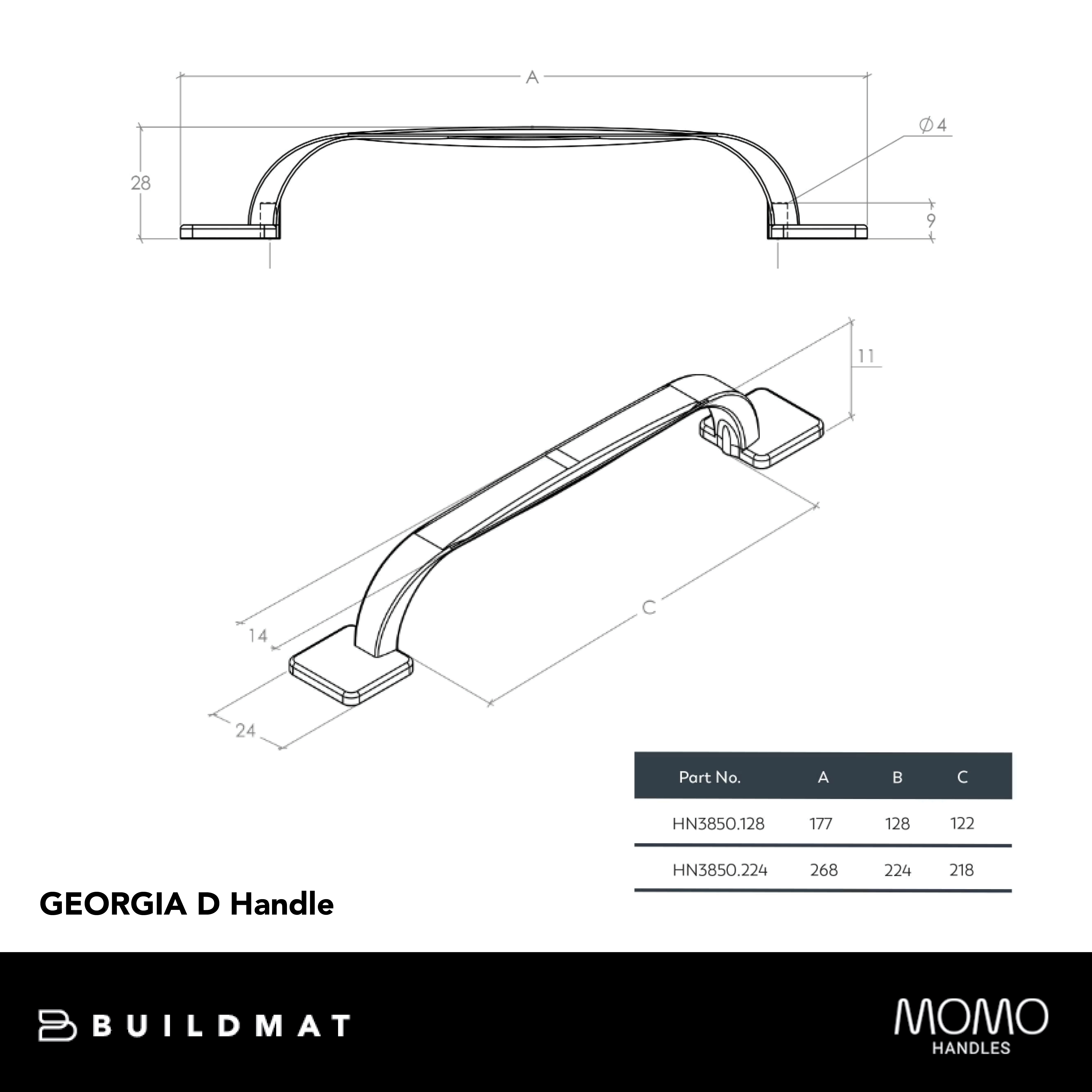 Momo Georgia D Handle 128mm Brushed Nickel