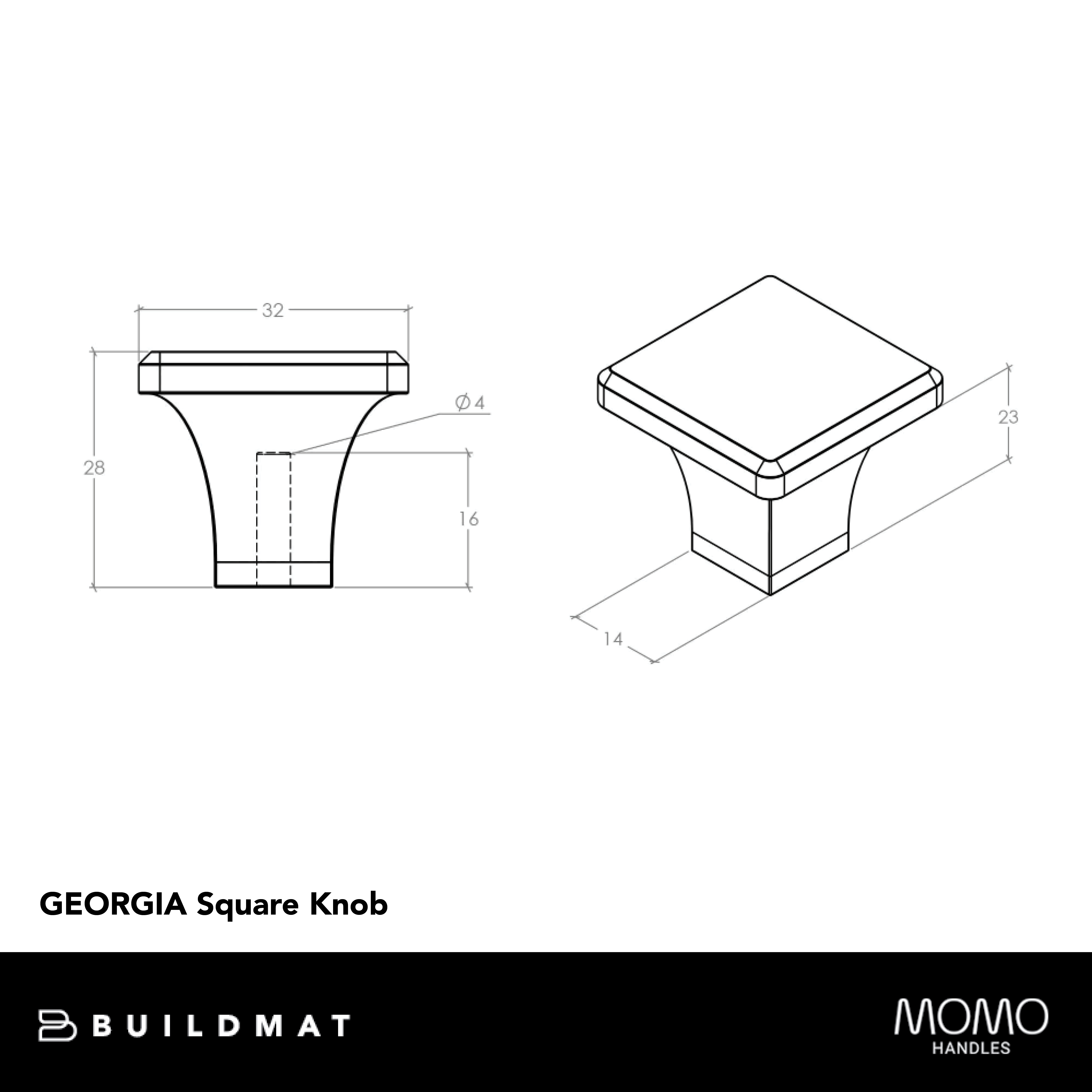 Momo Georgia Square Knob 32mm Brushed Nickel