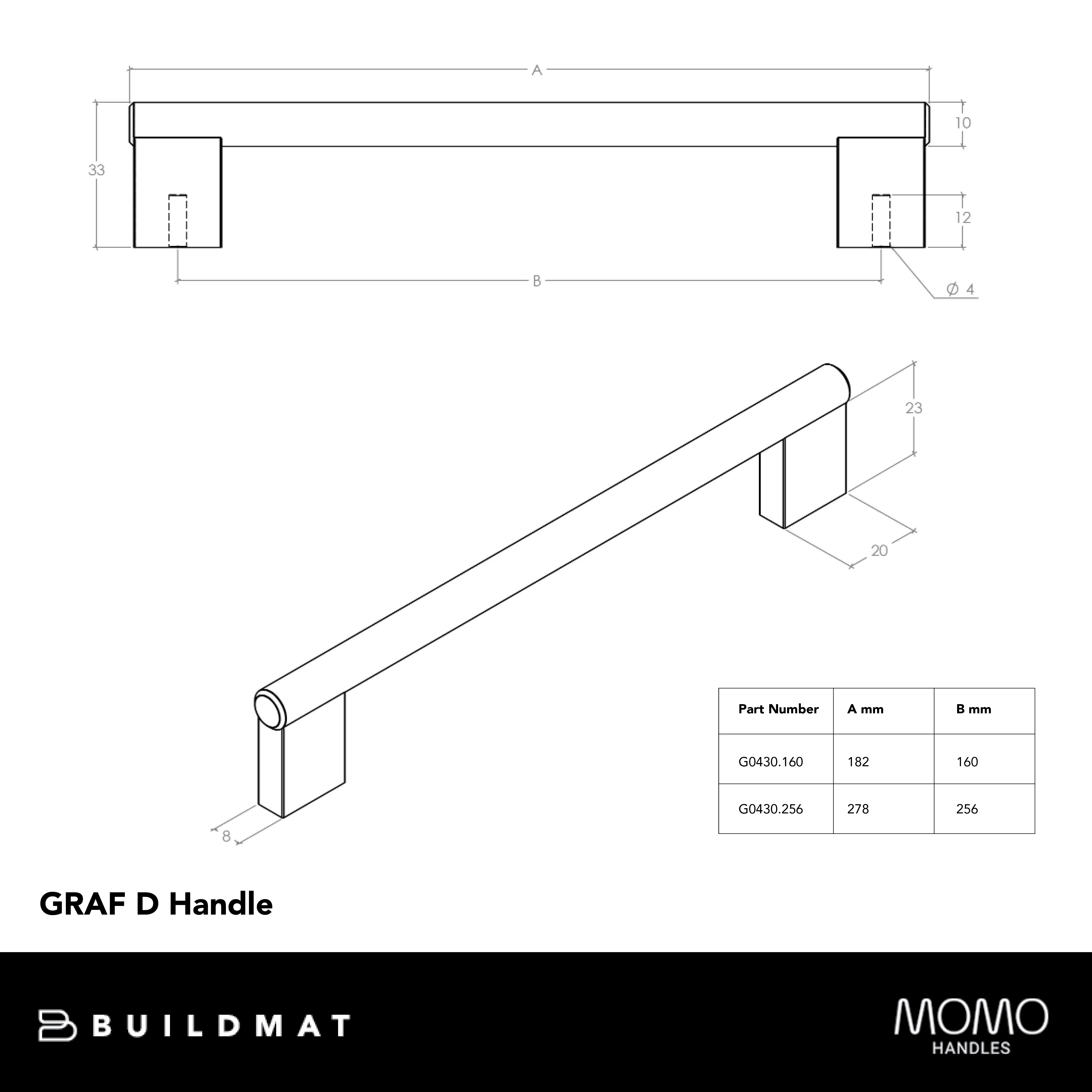 Momo Graf Knurled D Handle 160mm Brushed Black