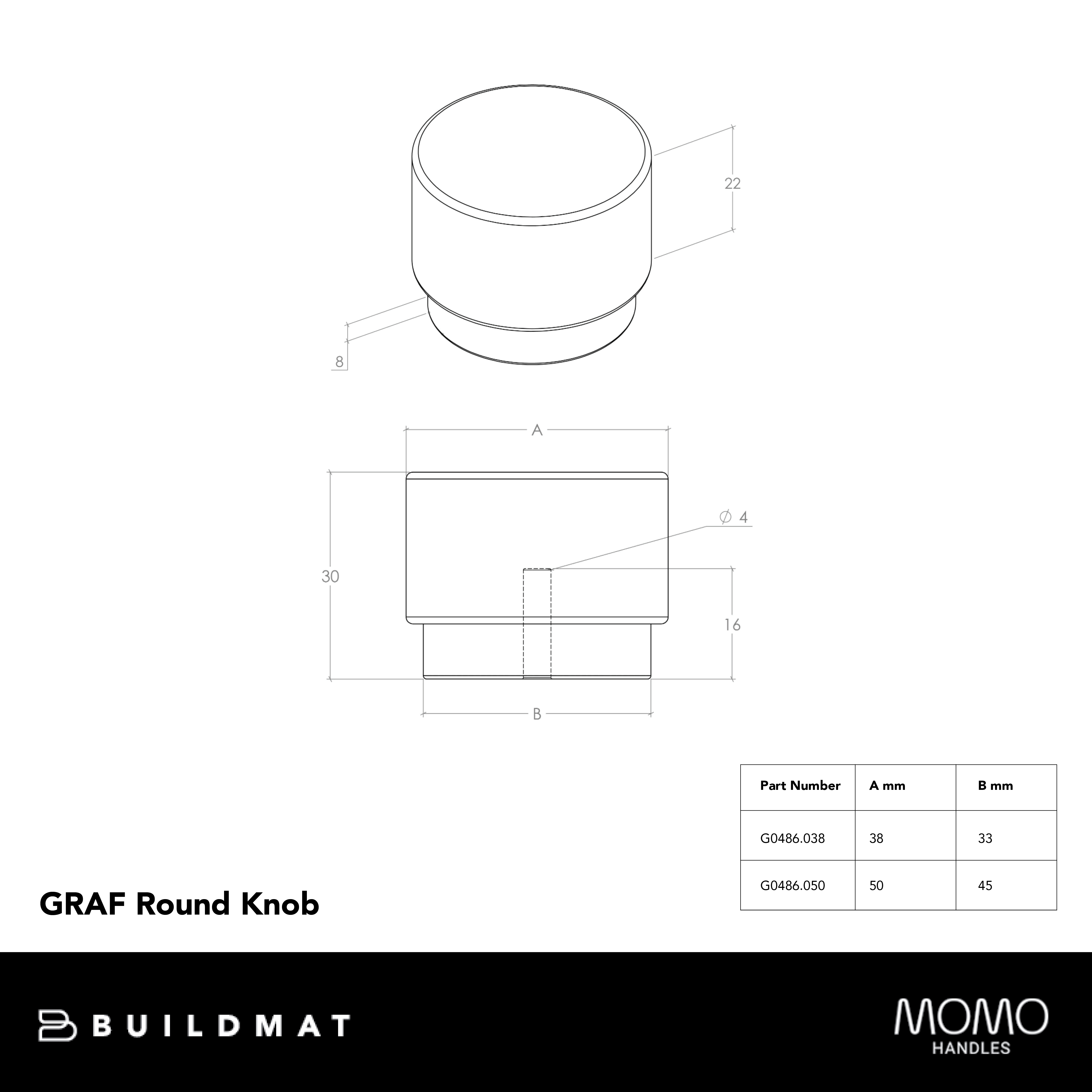 Momo Graf Round Knob 38mm Dull Brushed Nickel