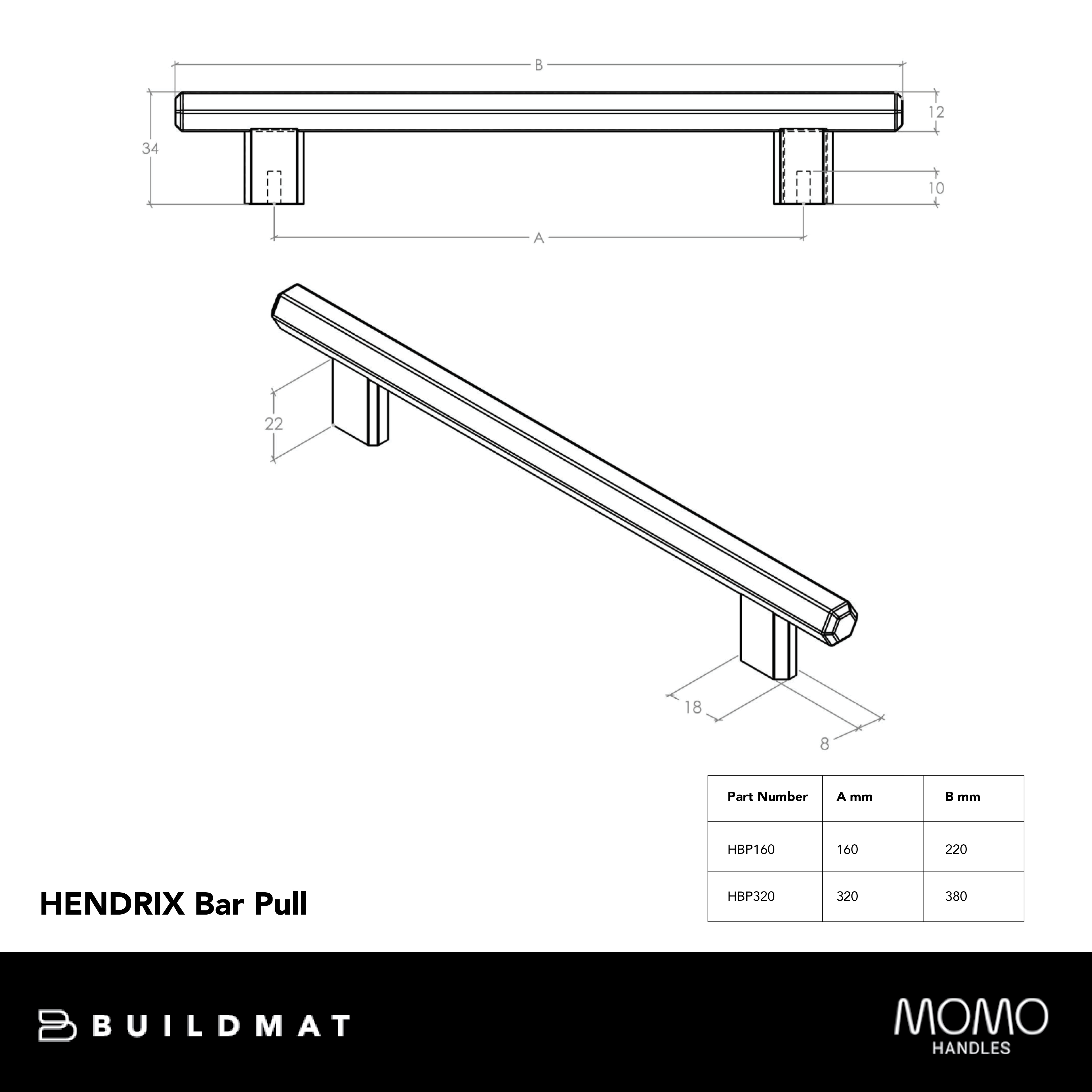 Momo Hendrix Bar Pull 160mm Antique Brass