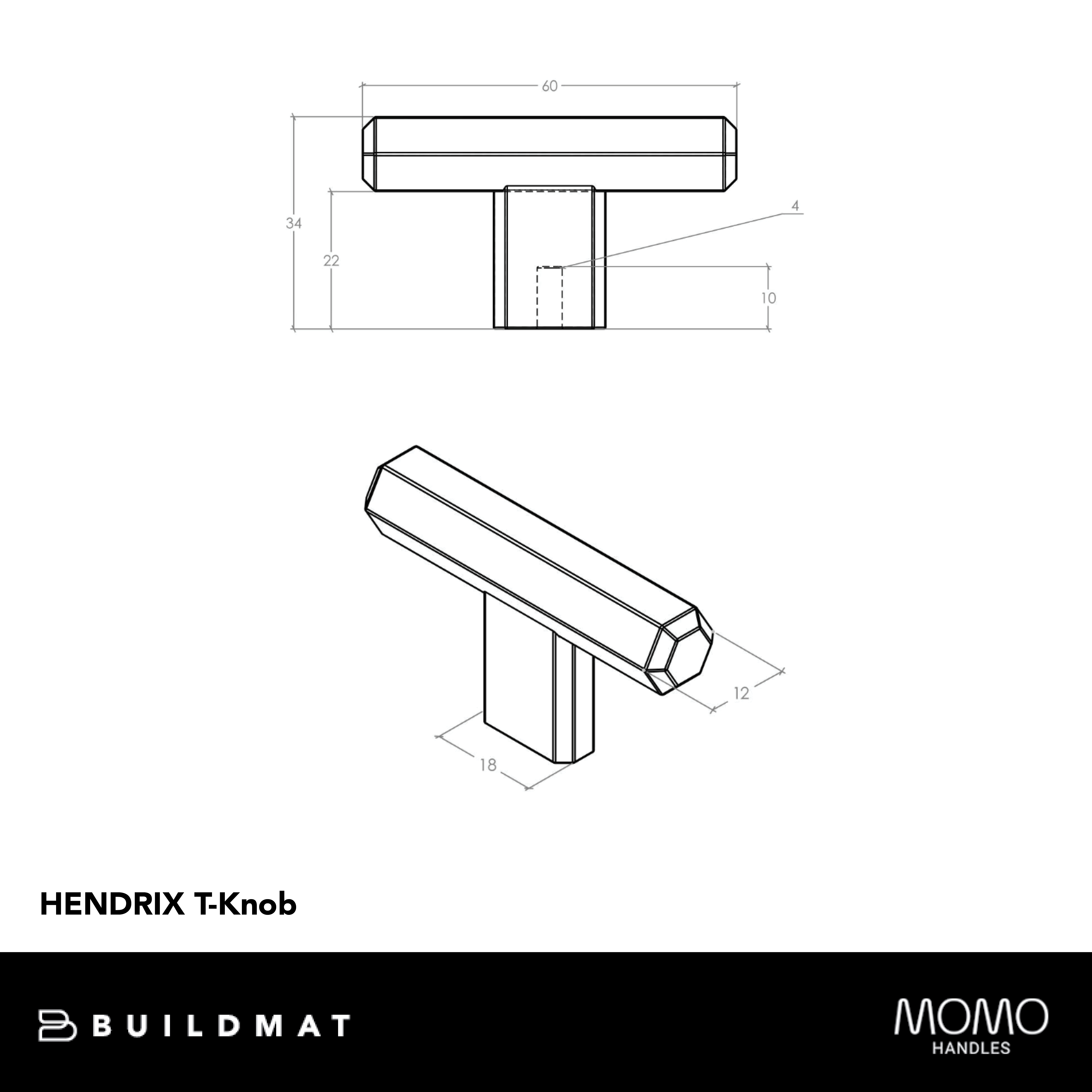 Momo Hendrix T Knob 60mm Dull Brushed Nickel