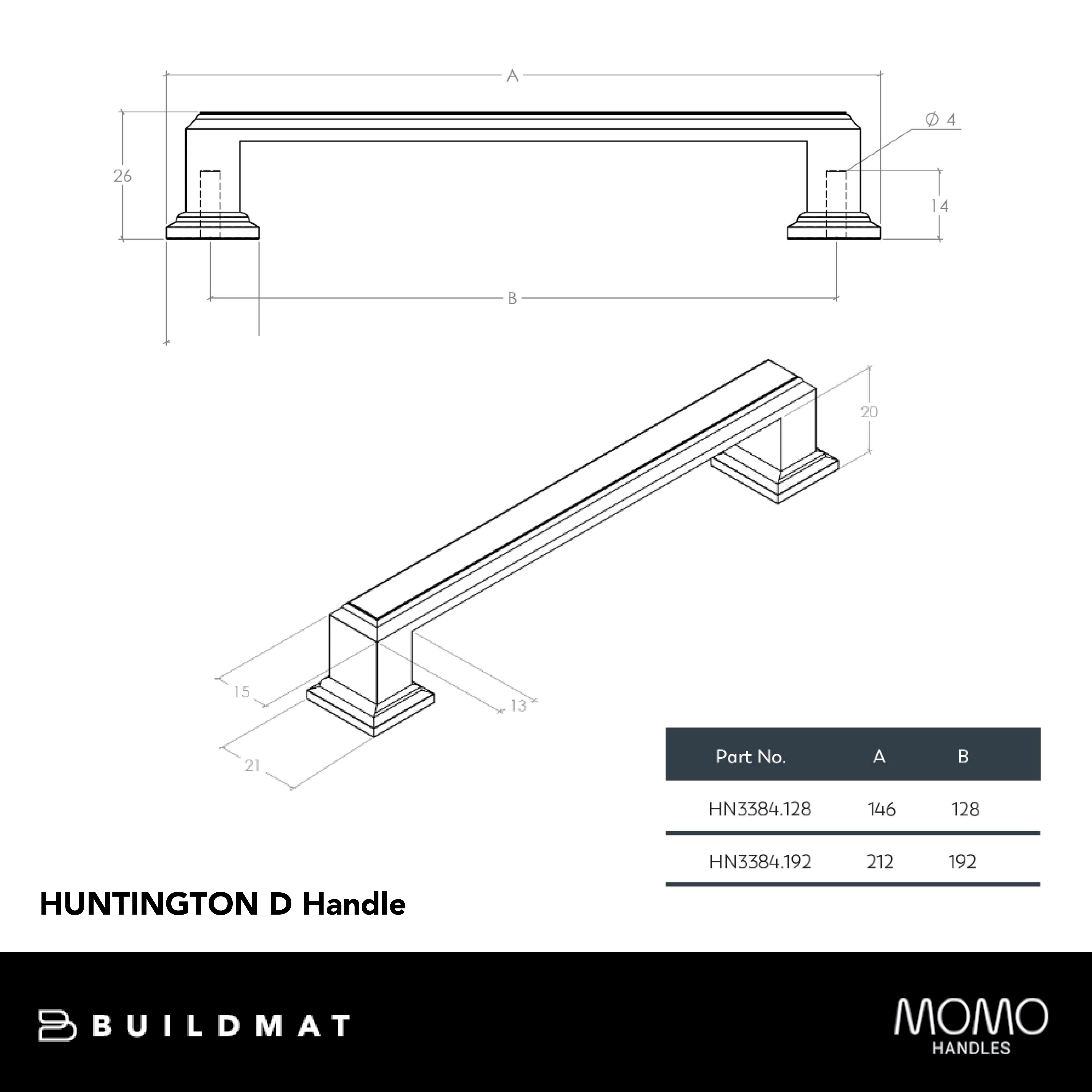 Momo Huntington D Handle 128mm Chrome Plated