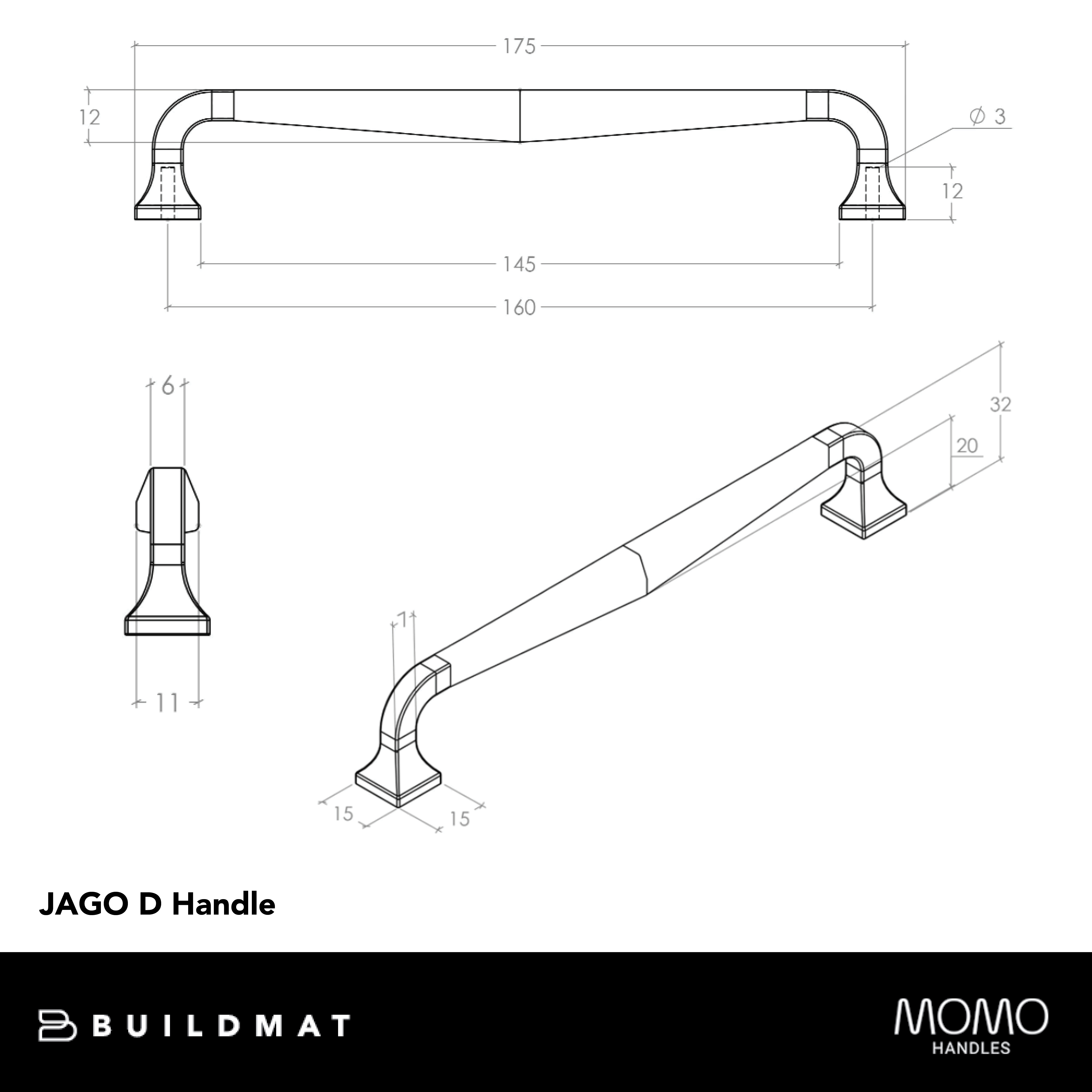 Momo Jago D Handle 160mm Antique Pewter