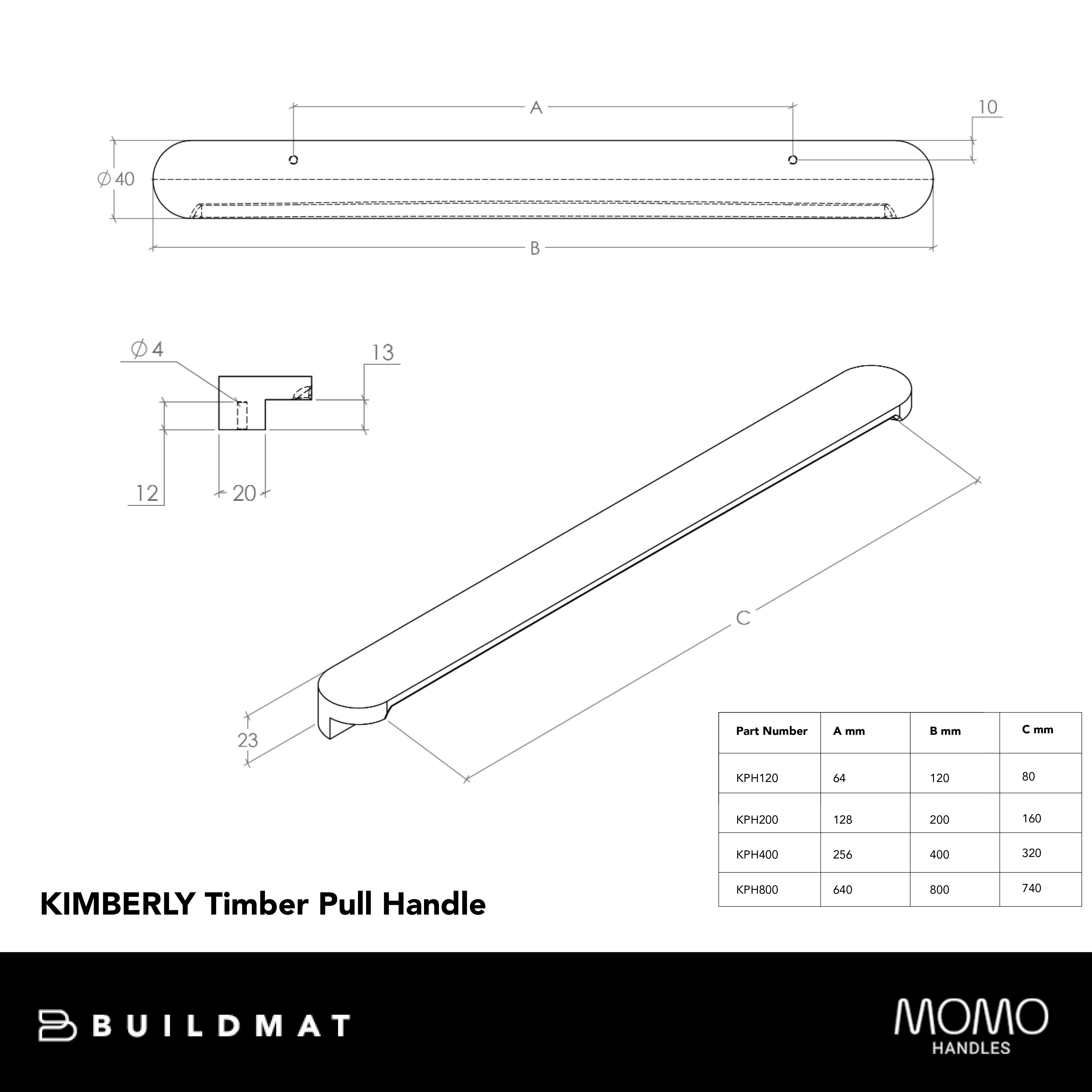 Momo Kimberley Timber Pull Handle 120mm Raw American Oak